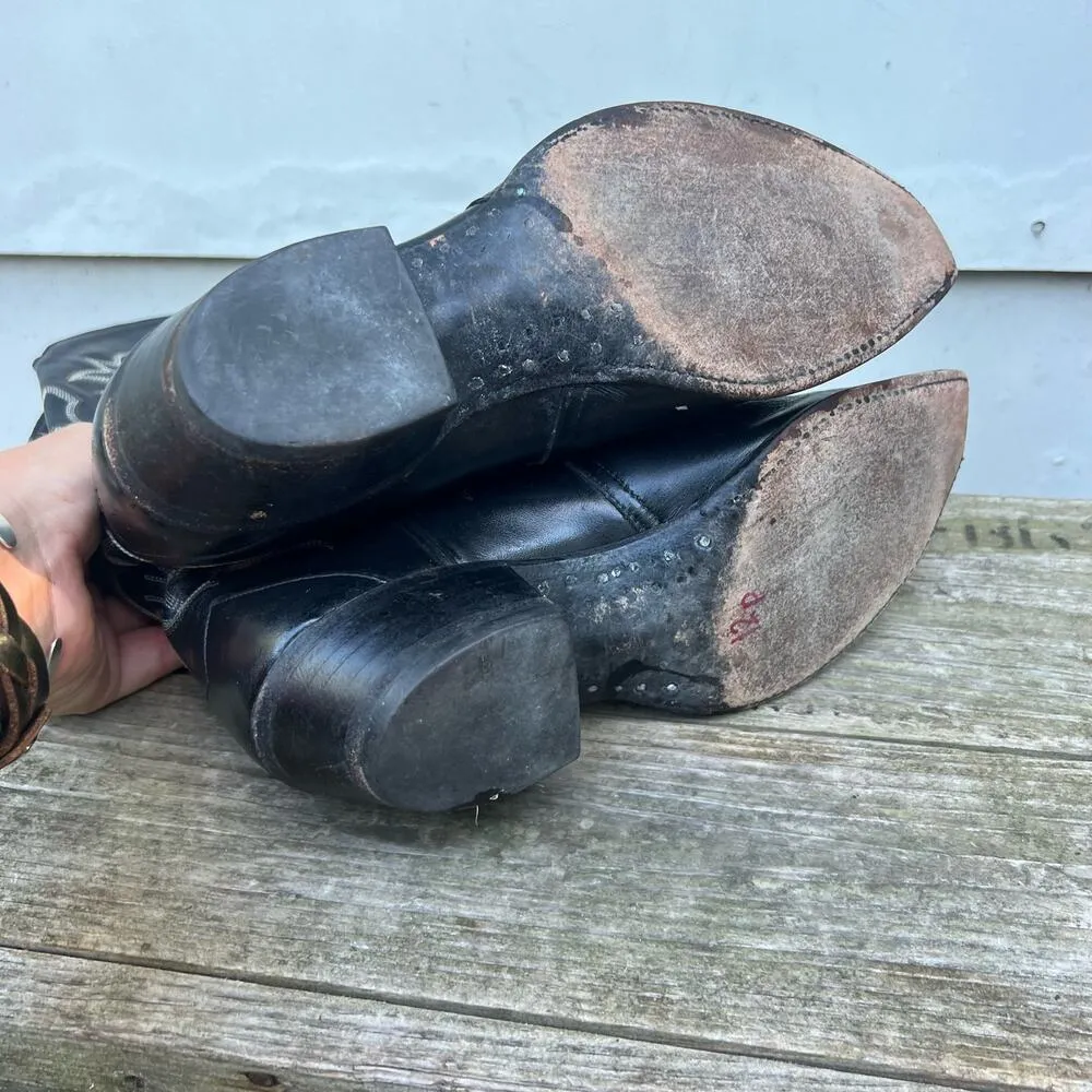 Vintage Tony Lama Black Point Toe Ladies Cowgirl Western Witch Boots H0523 7M - Image 6