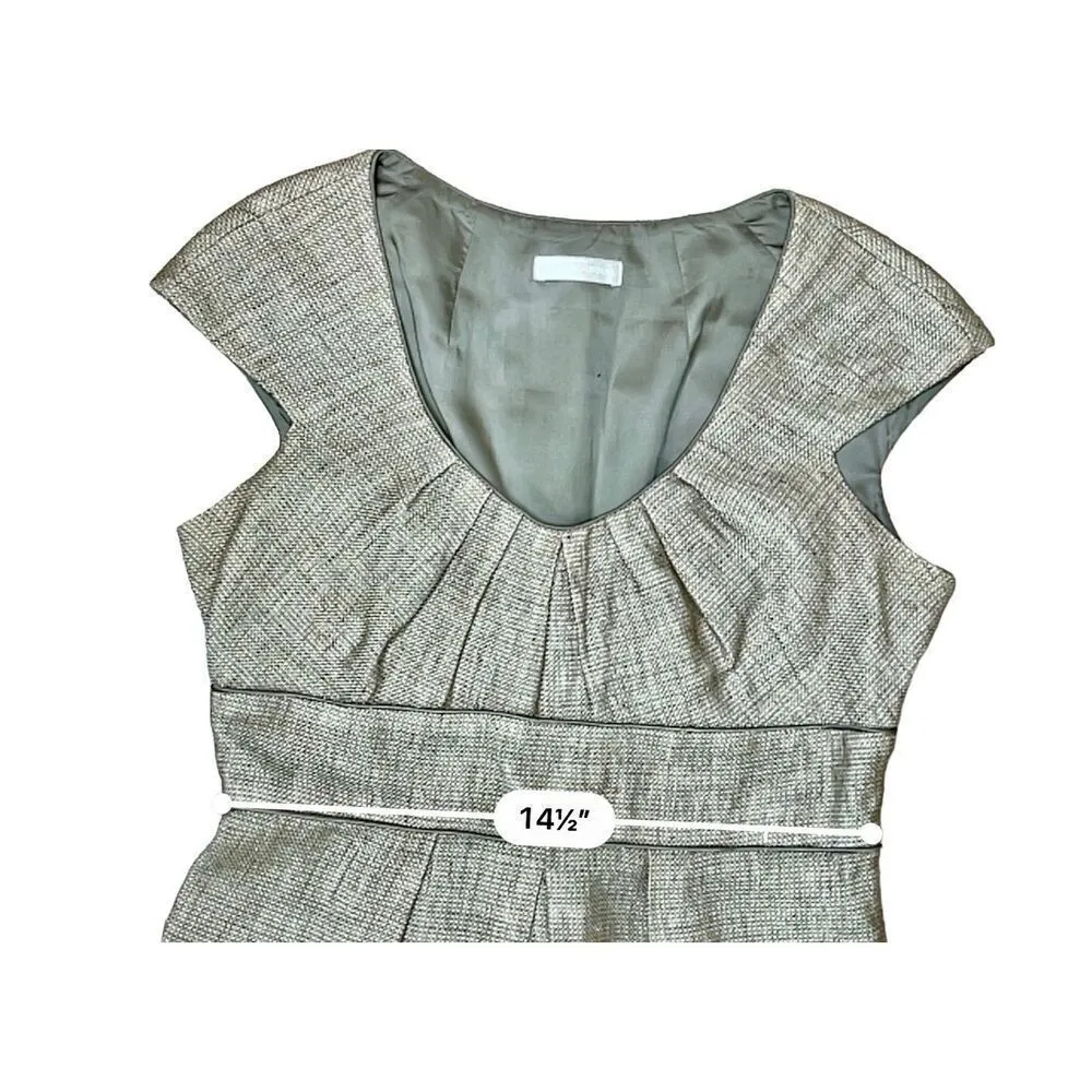 Badgley‎ Mischka Tan Sparkle Metallic Tweed Cap Sleeve Midi Dress sz XS(0-2) - Image 5