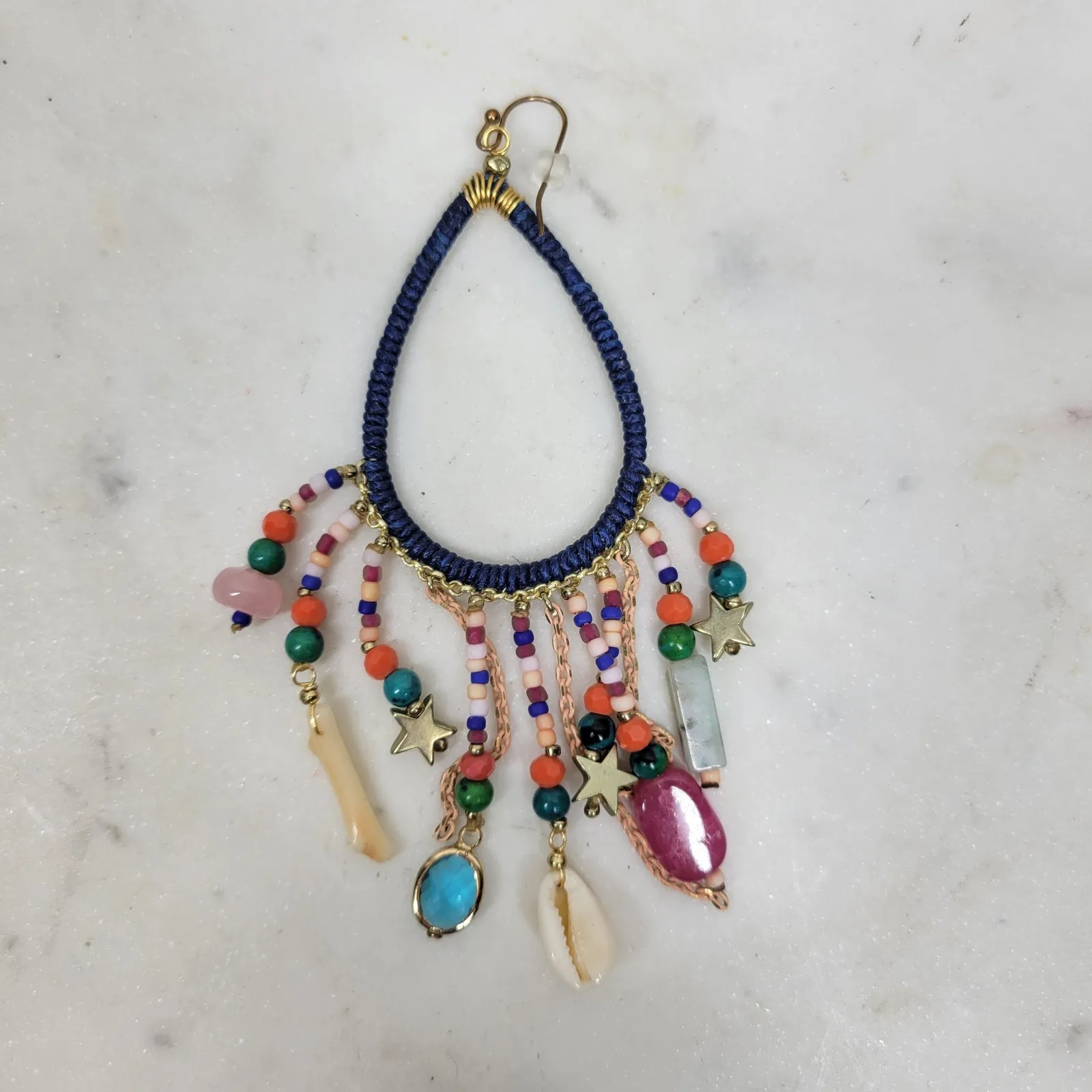 Boho Coral Shell Dangle Earrings Women Coastal Eclectic Beaded Multi Color Blue - Image 5