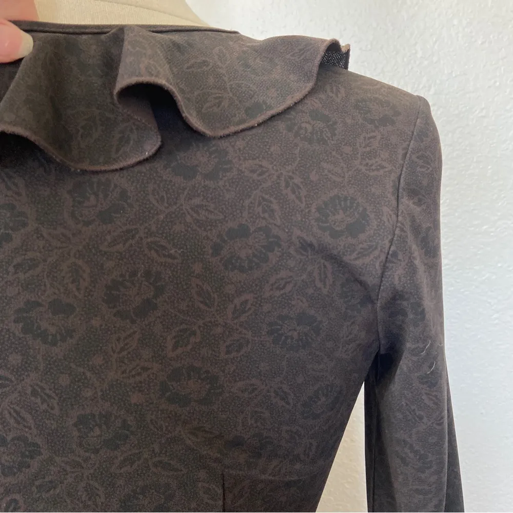 Vintage 90’s Y2K Brown & Black Long Sleeve Ruffle V-Neck Dress - Image 9