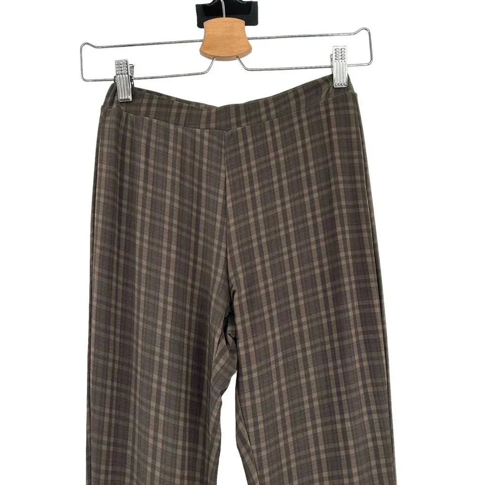 Tiger‎ Mist Brown Plaid Flared Pull-On Bell Bottom Pants Size XS - Image 3