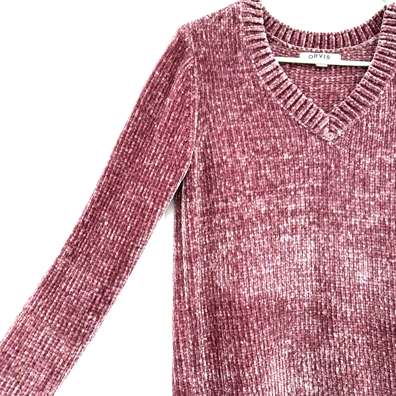Orvis size Small v neck chenille knit‎ sweater pink purple mauve soft - Image 3
