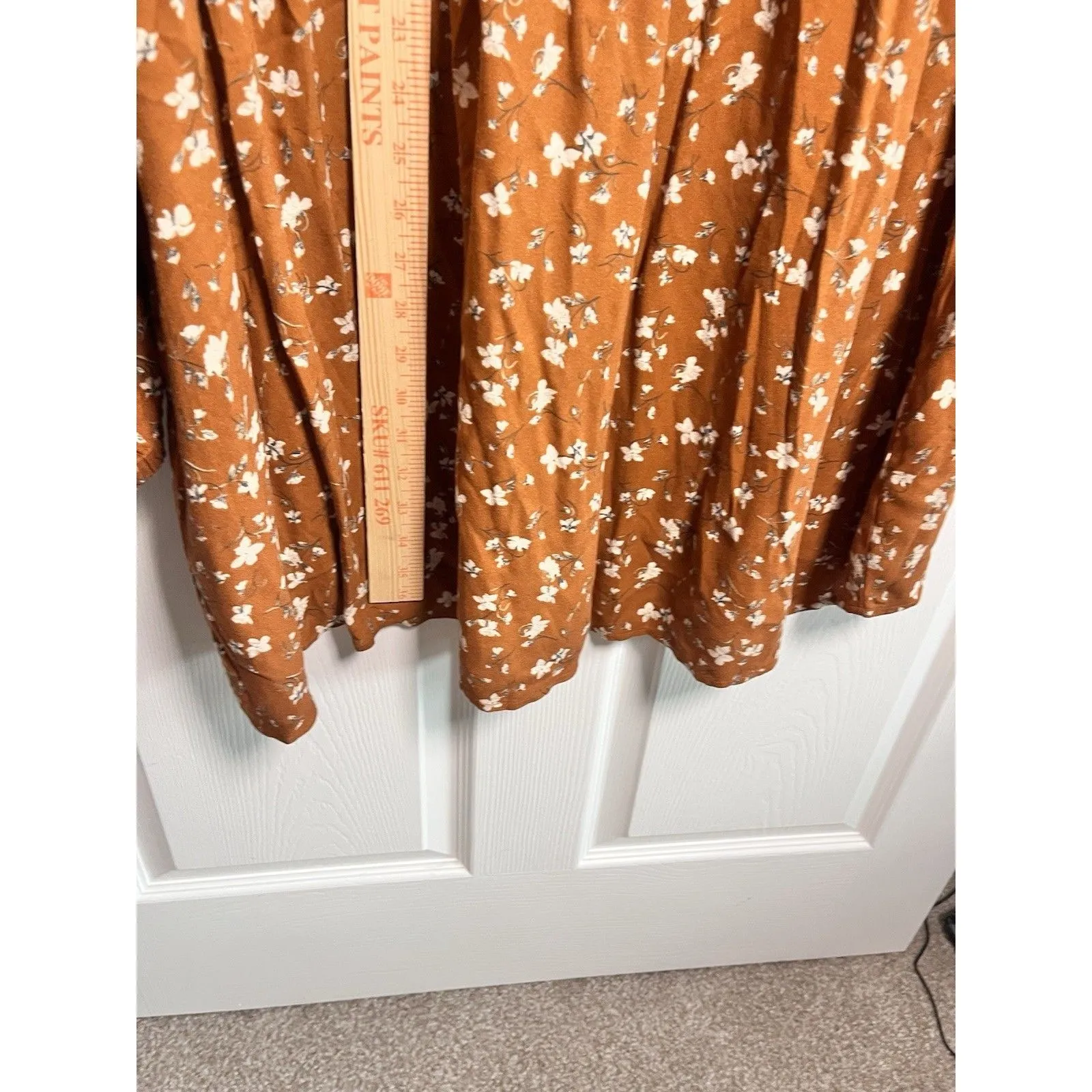 Tentree Willows Collared Tiered Long Sleeve Floral Dress Toffee Orange Sz L NWT - Image 12