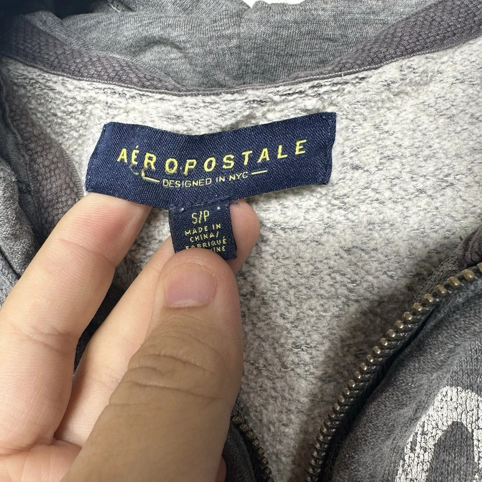 Aéropostale Women's Hoodie Sweatshirt Sz S Light Gray Full Zip Logo NY 1987 - Image 10