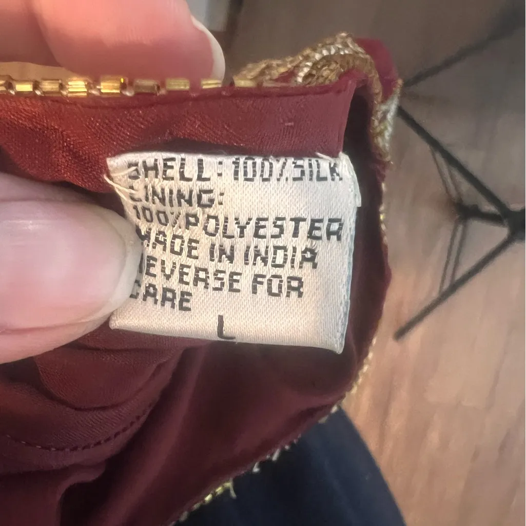 Vintage Beaded Silk Dress Red Gold Short Sleeve Knee Length Size Large - Image 13