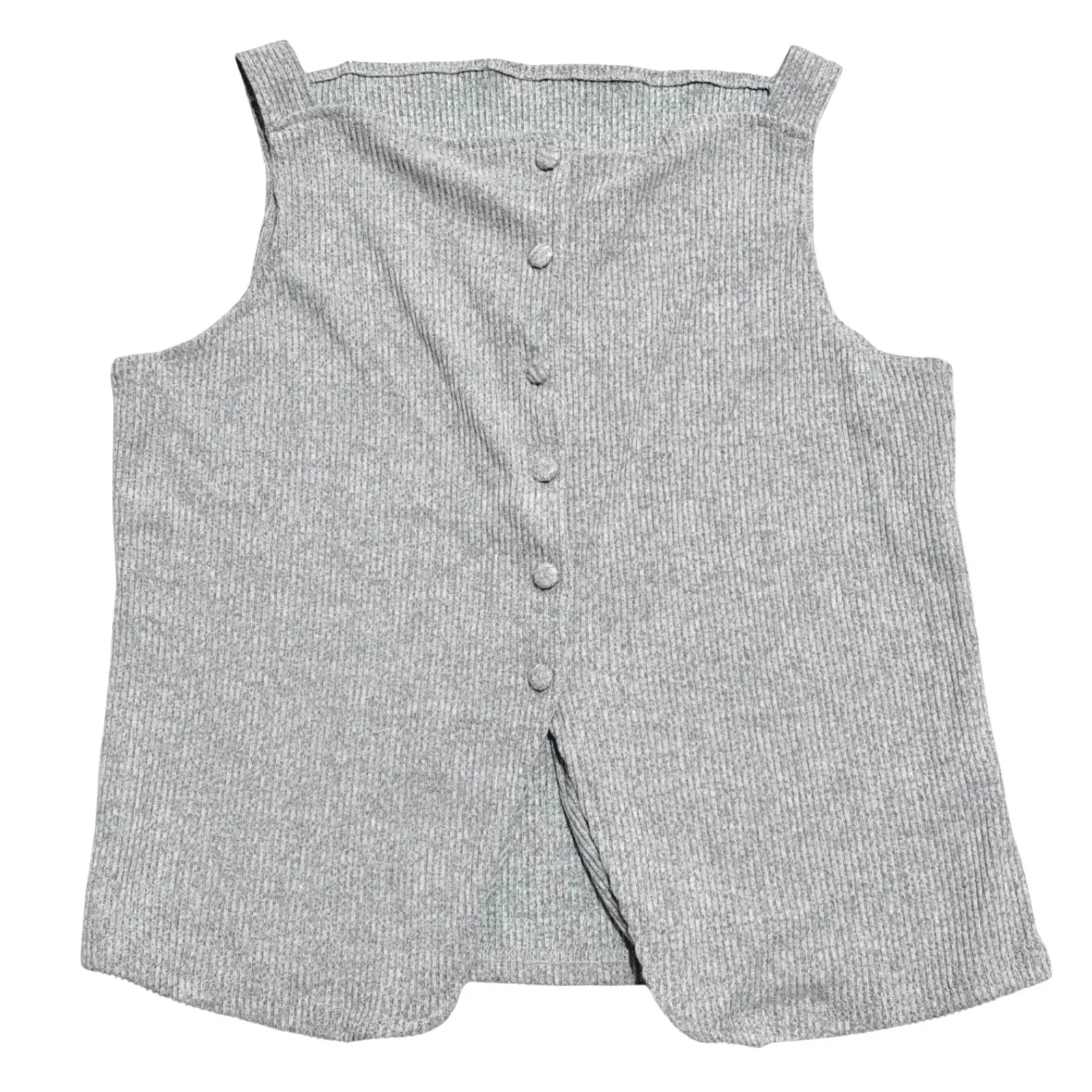 NEW Womens Plus 1X 14 16 Gray Ribbed Button Front Sleeveless Tank Top Shirt Vest - Image 2