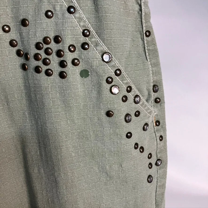 Vintage Y2K Goddess Cargo Capris Womens 16 Army Grunge Utility Military‎ Ramie Green - Image 6