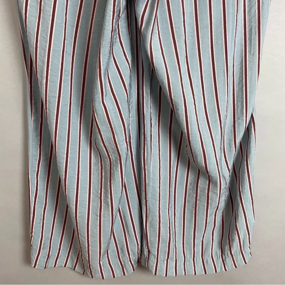 ICHI Pants Wide Leg Blue Striped Tie Belt Cropped Viscose Nylon EU Size 38 Beach Size M - Image 10