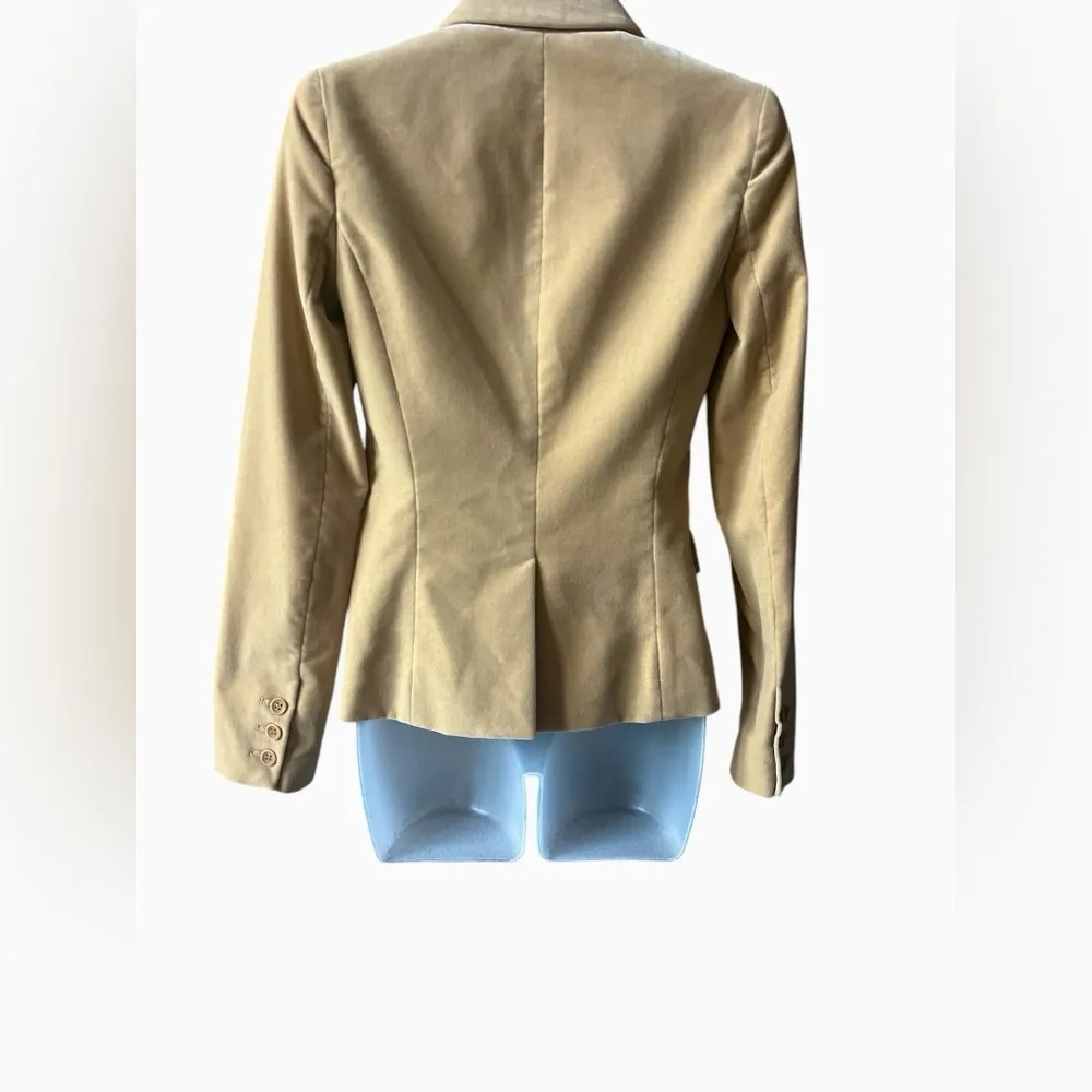 Ladies Theory One Button Collared Velvet Blazer Camel Size 0 - Image 4