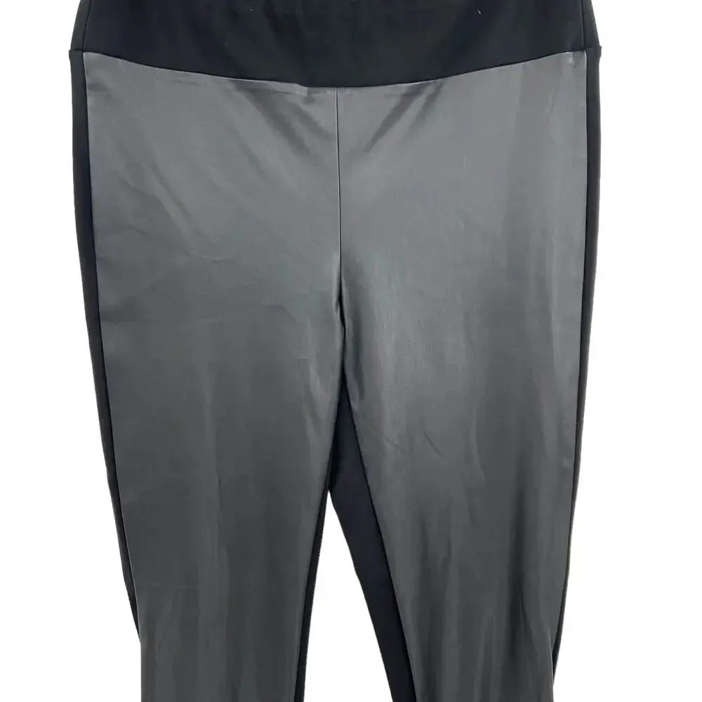 J. McLaughlin Black Faux Leather Front Ponte Leggings Black Size Medium - Image 3