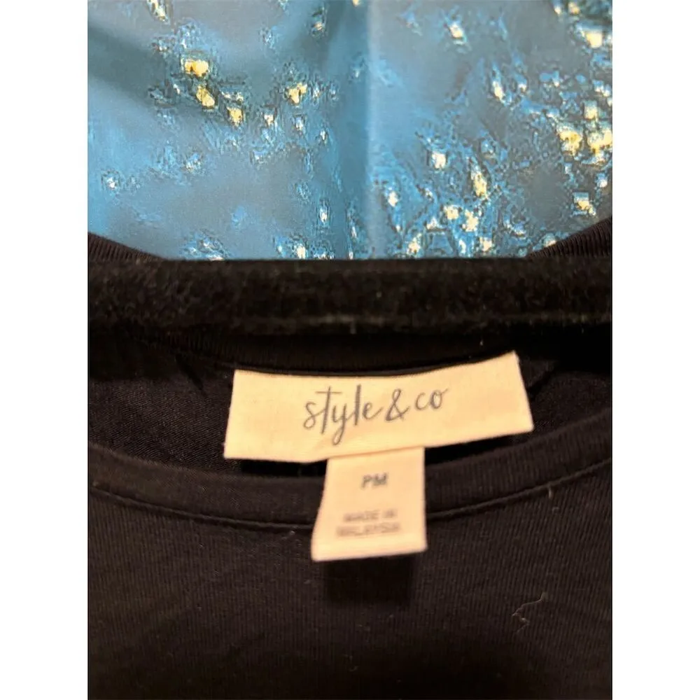 Style & Co Women's Black T-Shirt Dress Short Sleeve Petites Size Medium Petite - Image 3