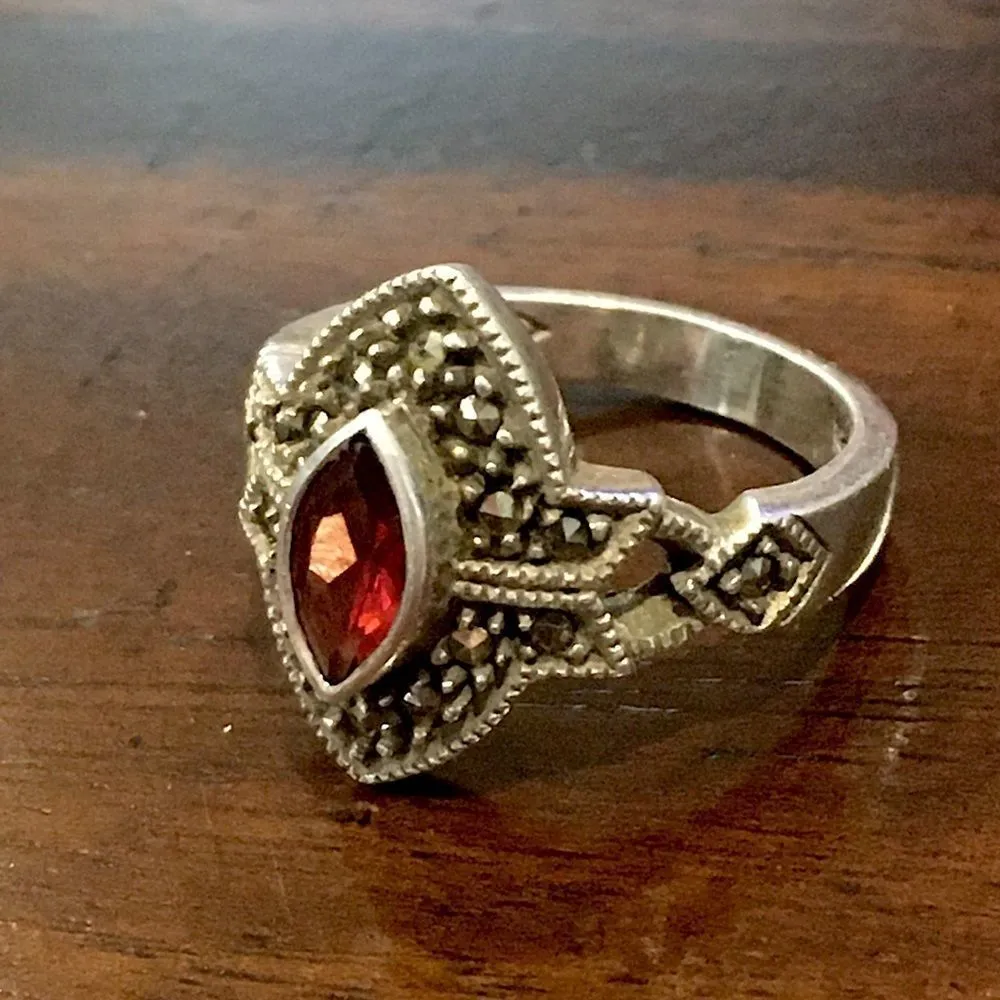 JUDITH JACK Sterling Silver Garnet Marcasite Ring - Image 10