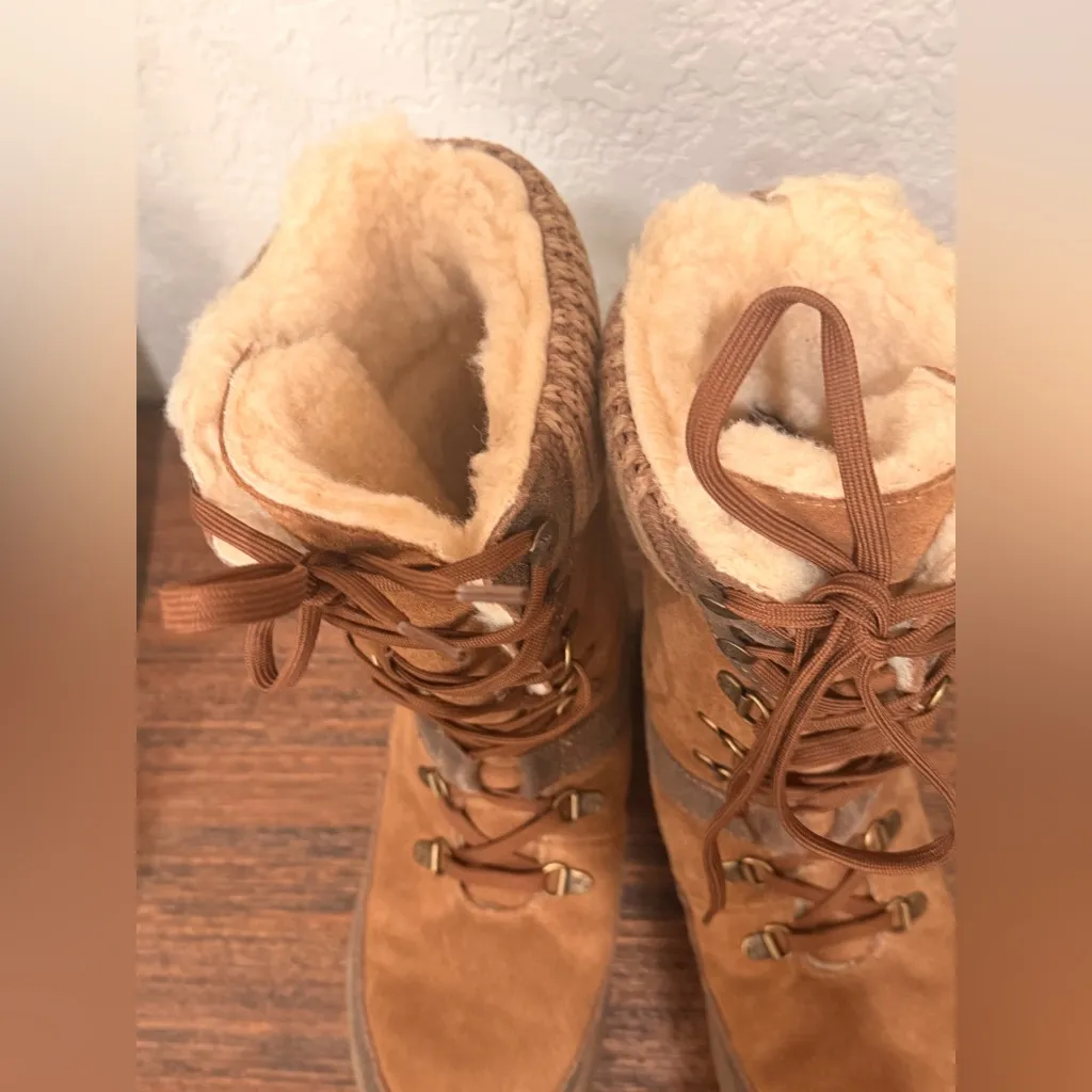 Bearpaw Boots Womens 9 Serena Lace Up Winter Mid Calf Brown Suede Sweater Cuff - Image 15