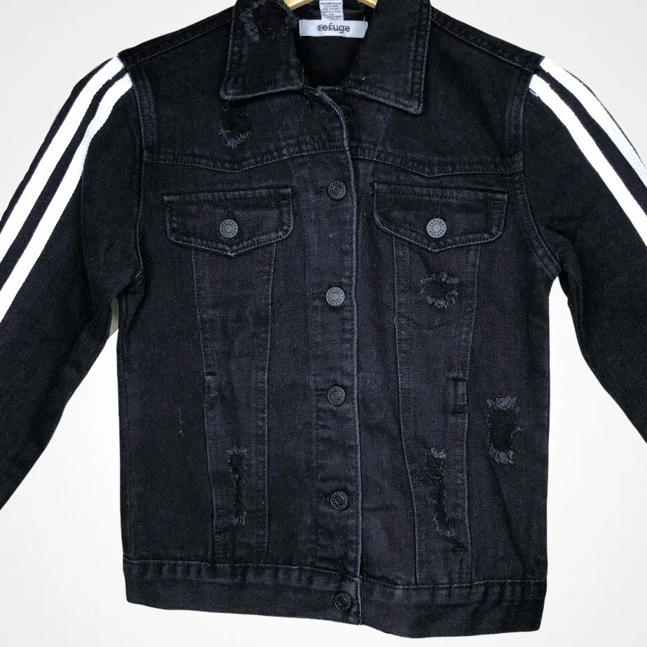 Black Distressed Jean Jacket XS - Image 3