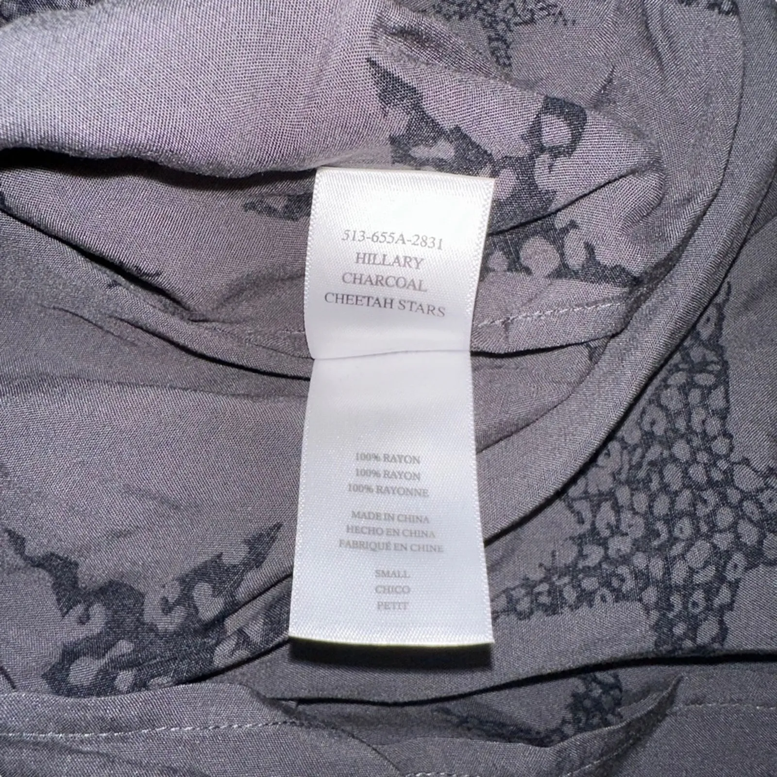 NWOT Rails Hillary Charcoal Cheetah Stars Print Long Sleeve Top SMALL - Image 6