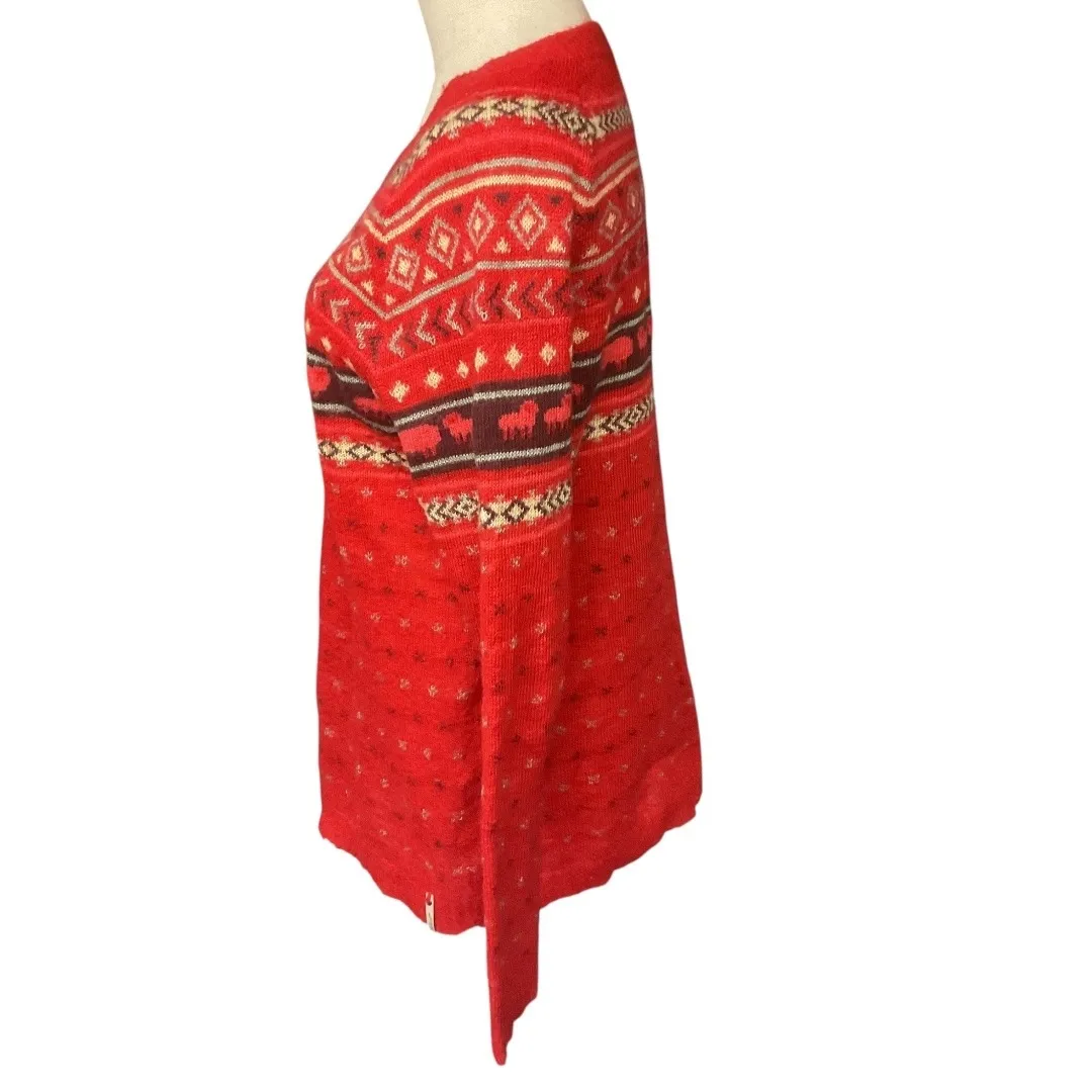 WOOLRICH Women's Mohair Fairisle II Pullover Knit Sweater Old Red Combo Size M - Image 4