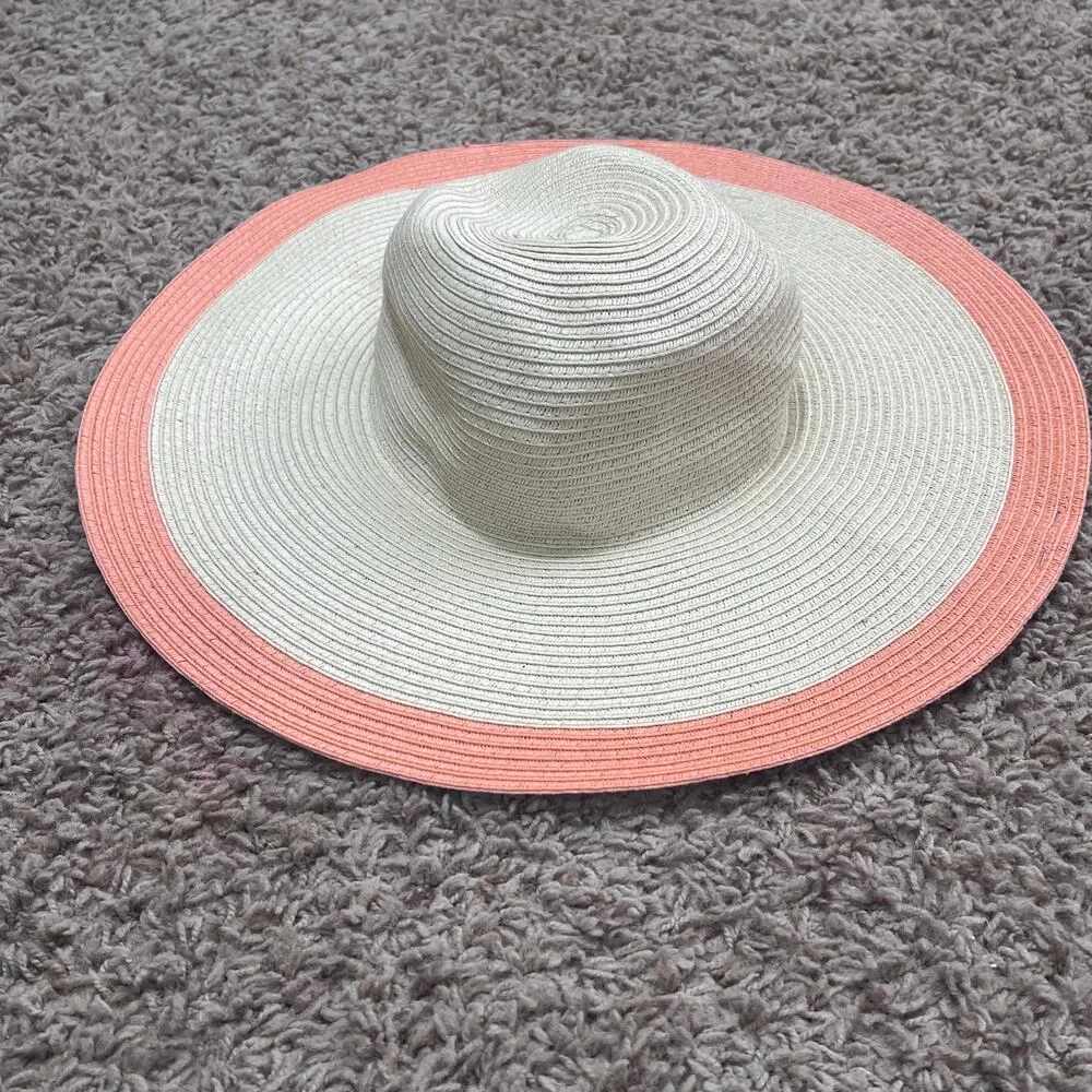 Women’s Wide Brim Sun Hat Tan Hat with Peach Rim - Image 3