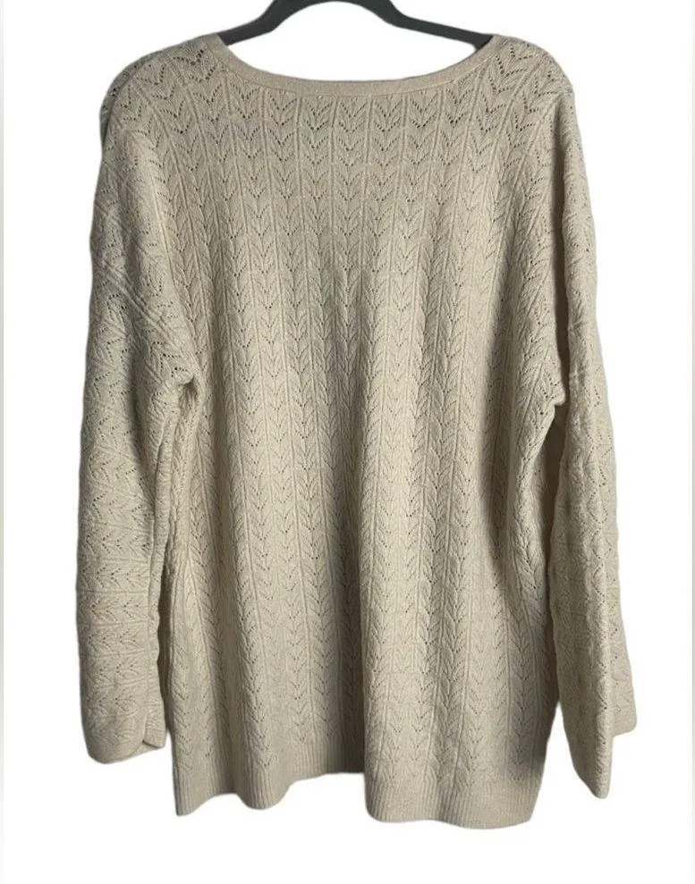 Chico's  Size 2 Oatmeal Drama Cable Pullover V-neck Sweater Large Oversized Cream - Image 5
