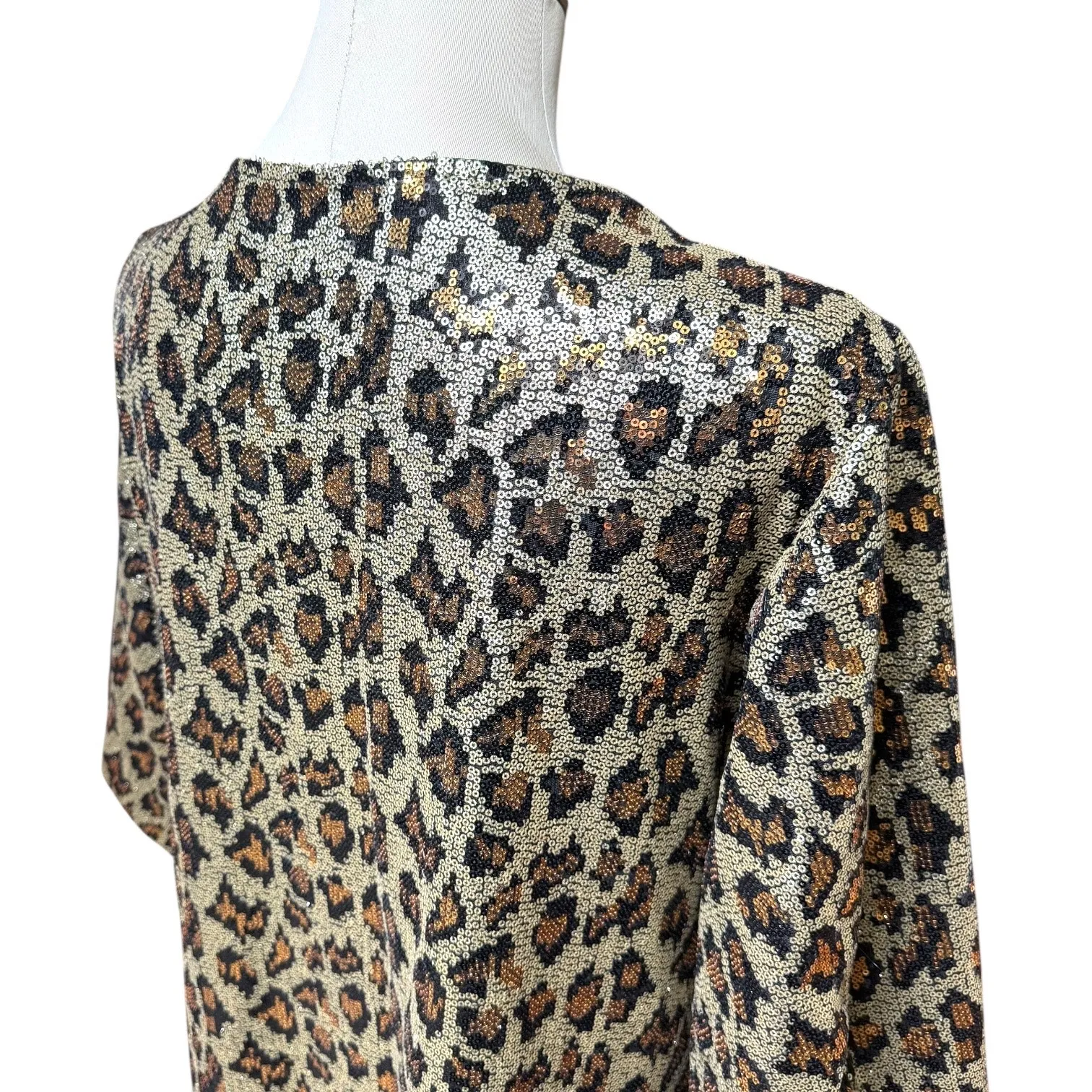 L&B Open Front Mid Length Kimono Leopard Sequin Small - Image 4