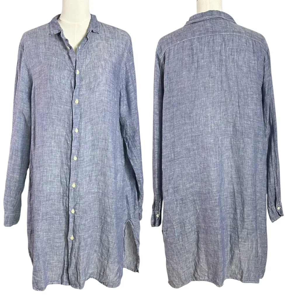 CP Shades Linen Shirt Dress Tunic Top Size Large Chambray Blue LagenLook Coastal - Image 2
