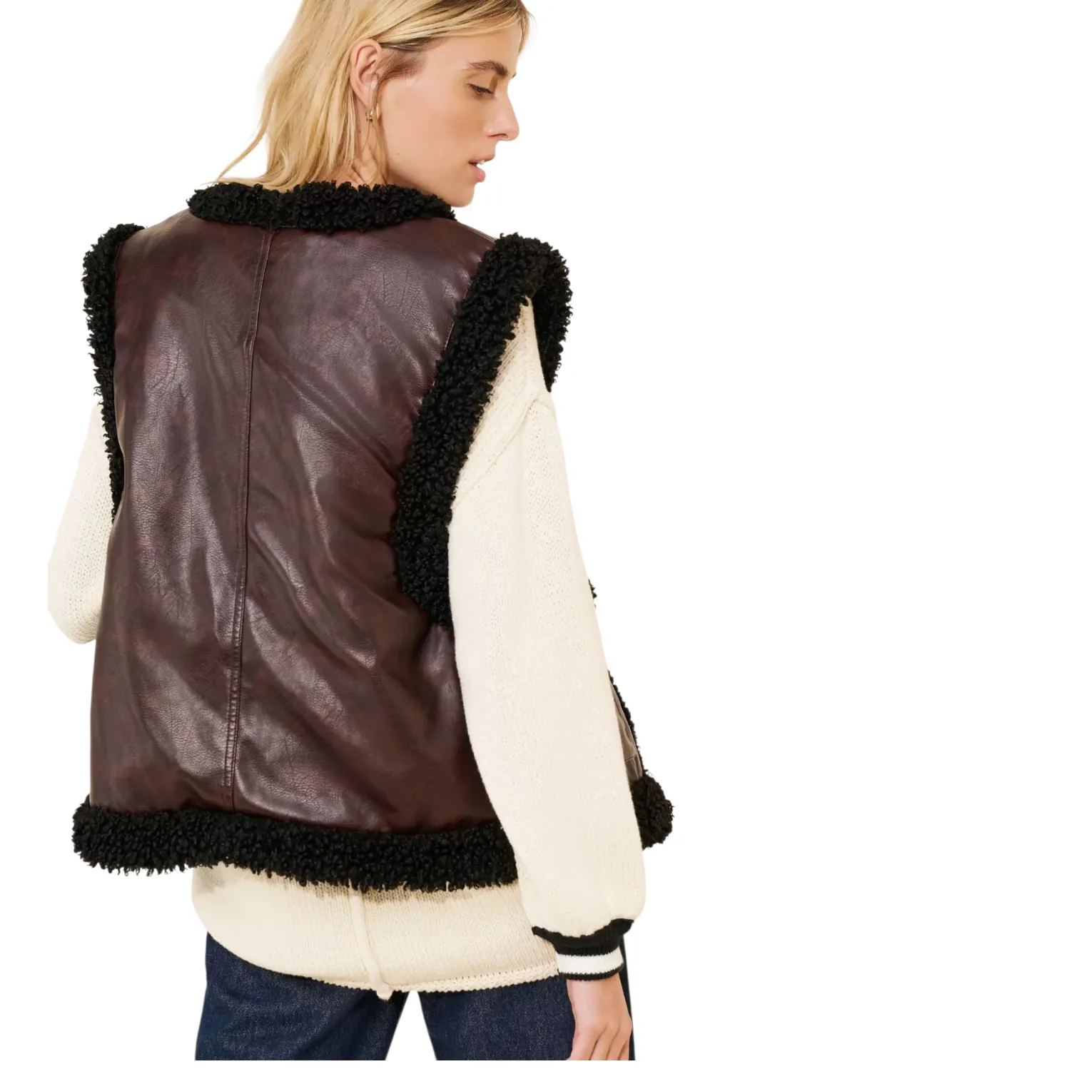 WeWoreWhat Womens Reversible Vegan Leather Sherpa Vest Jacket Size Medium NWT - Image 5