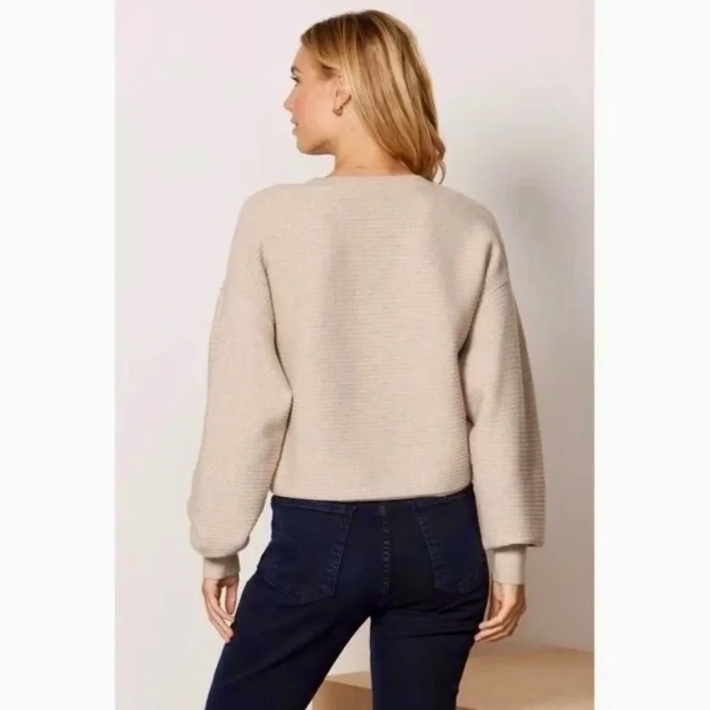 Good American  Ribbed Crewneck Sweater Pullover Oatmeal Heathered Tan 3 Large - Image 8