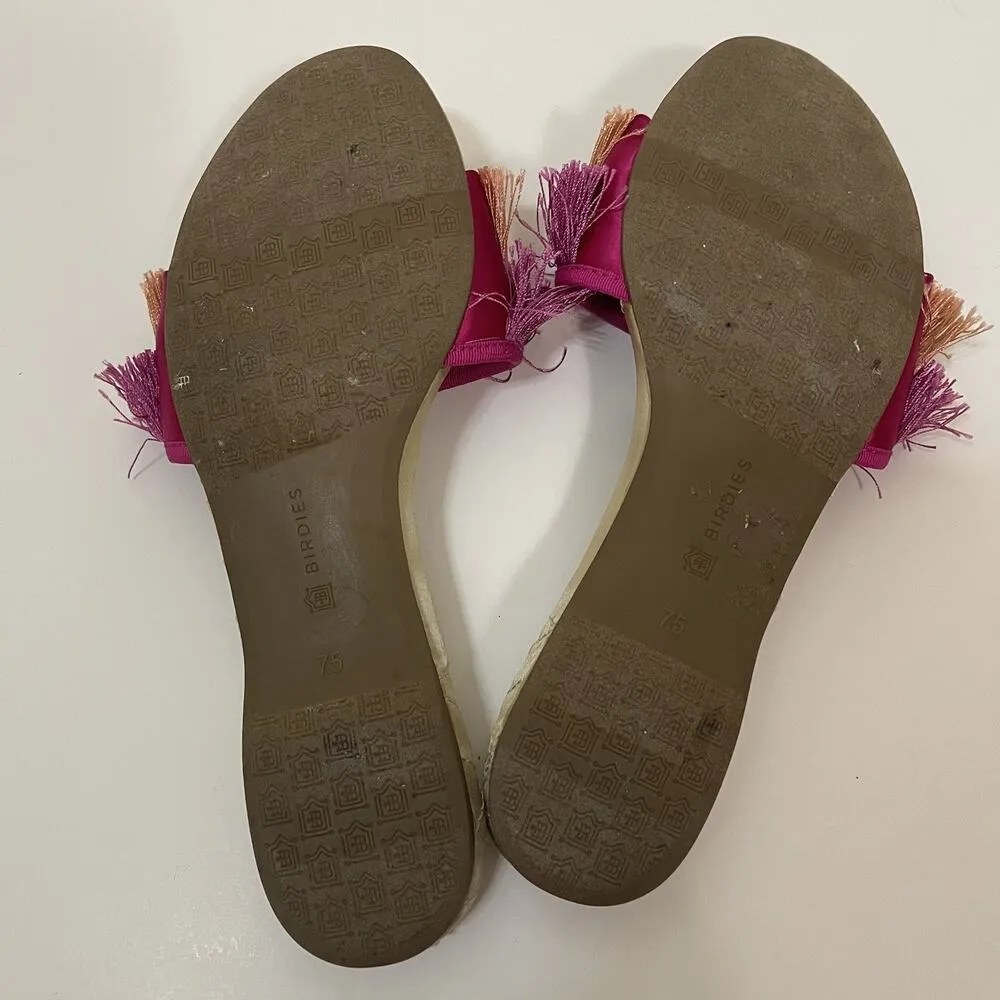 Birdies The Sparrow Sandal in Sangria Pink Orange fringe slip on quilted US 7.5 - Image 4