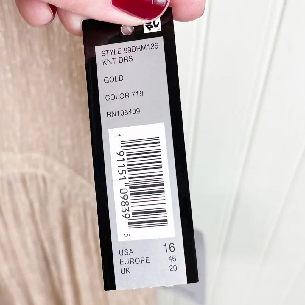 NEW Tahari Pleated Metallic Gold Jacquard Illusion Midi Dress Women's Size 16 - Image 12