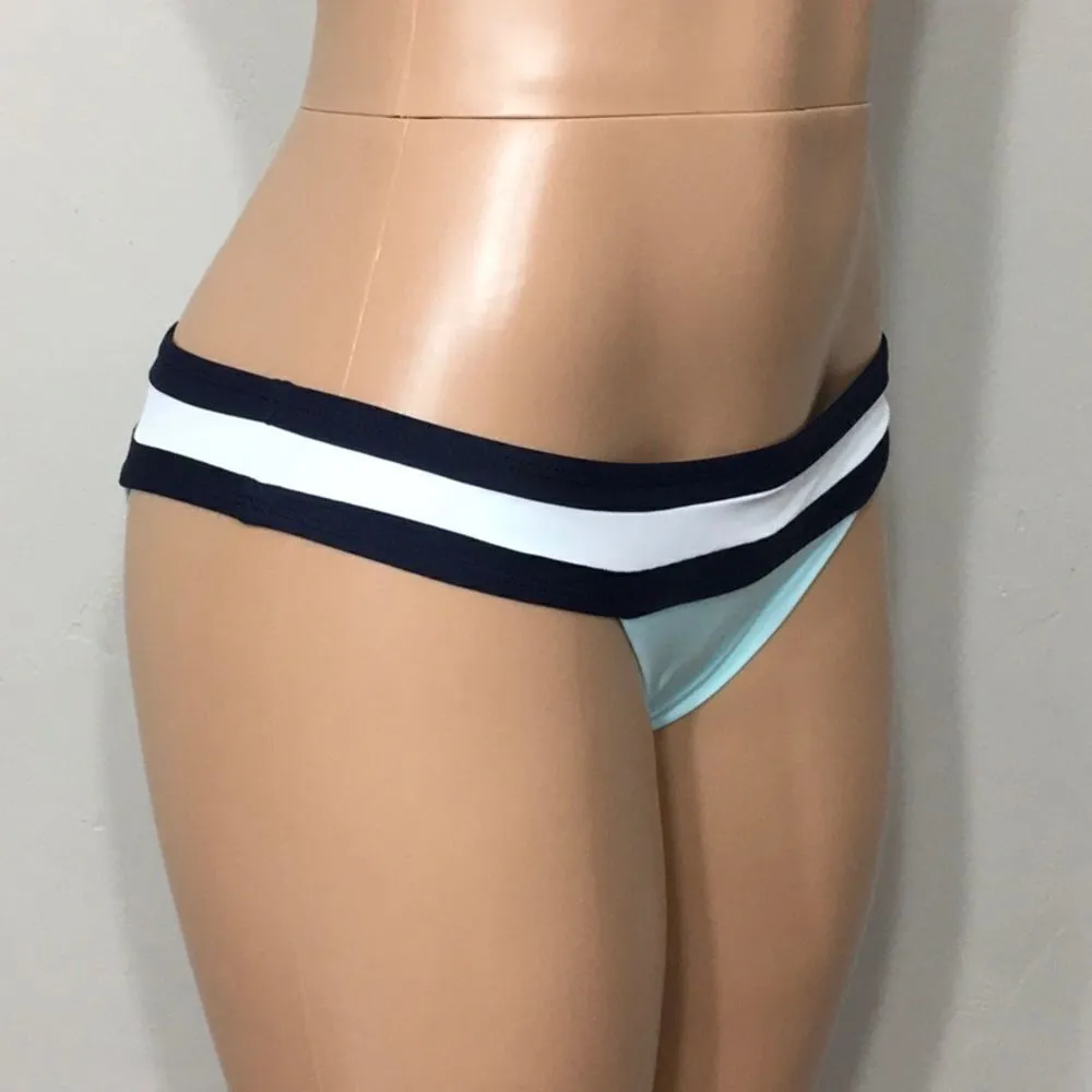 PILYQ Aquamarine banded teeny bikini bottoms. Medium - Image 5