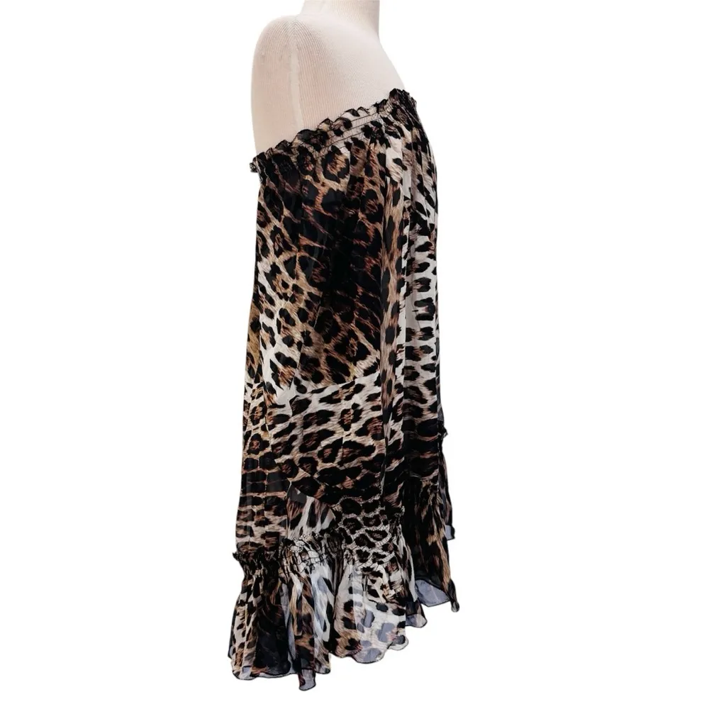 Roberto Cavalli X H&M 100% Silk Off Shoulder
Sheer Ruffle Leopard Print Dress - Image 5