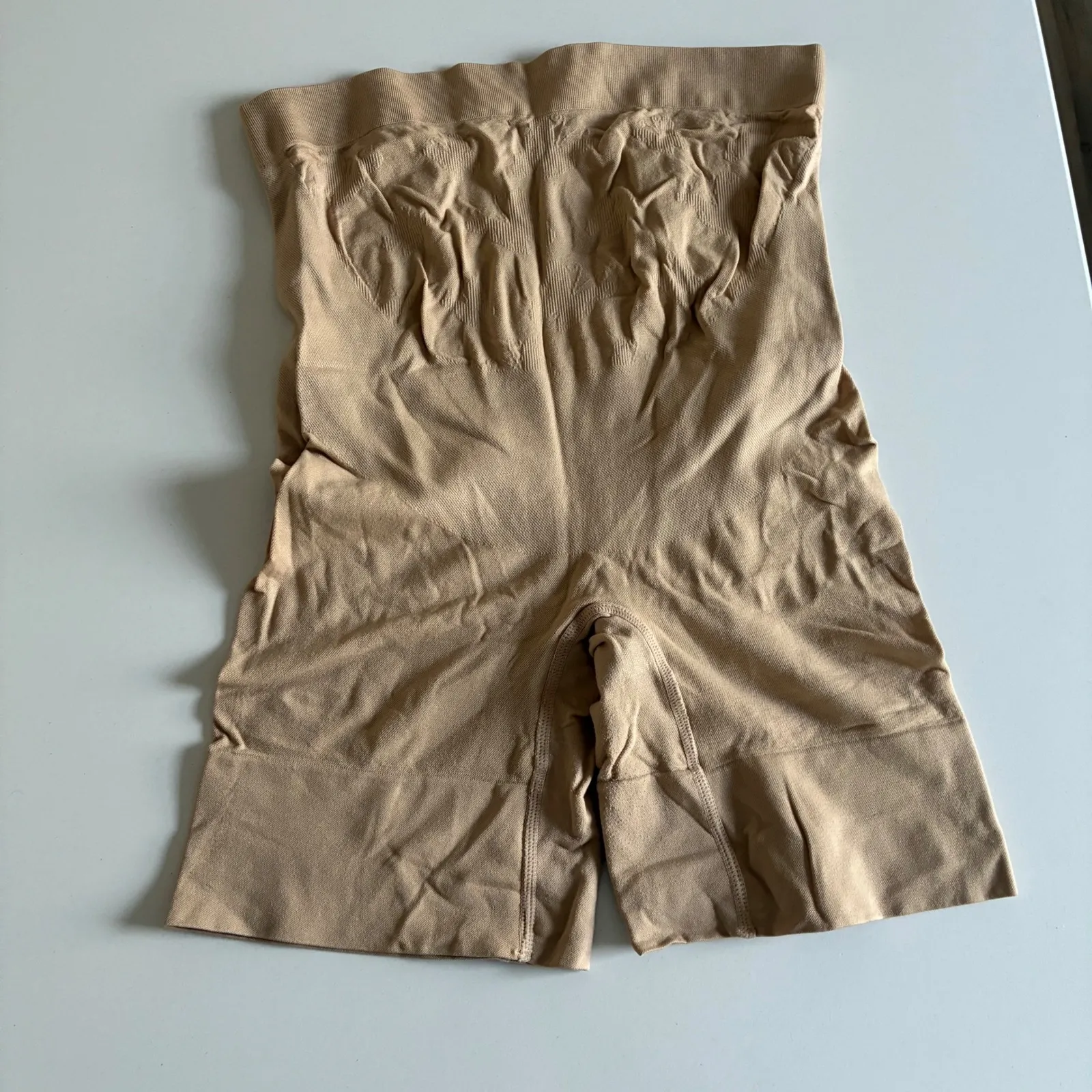 Maternity Shapewear Shorts Belly Support Thigh Chafing Beige Large - Image 4