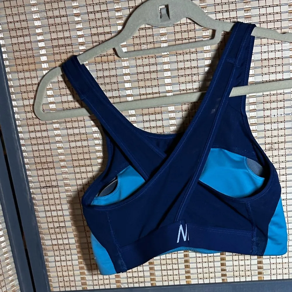 Nike Lg Dry-Fit Two Tone Blue Sports Bra - Image 3