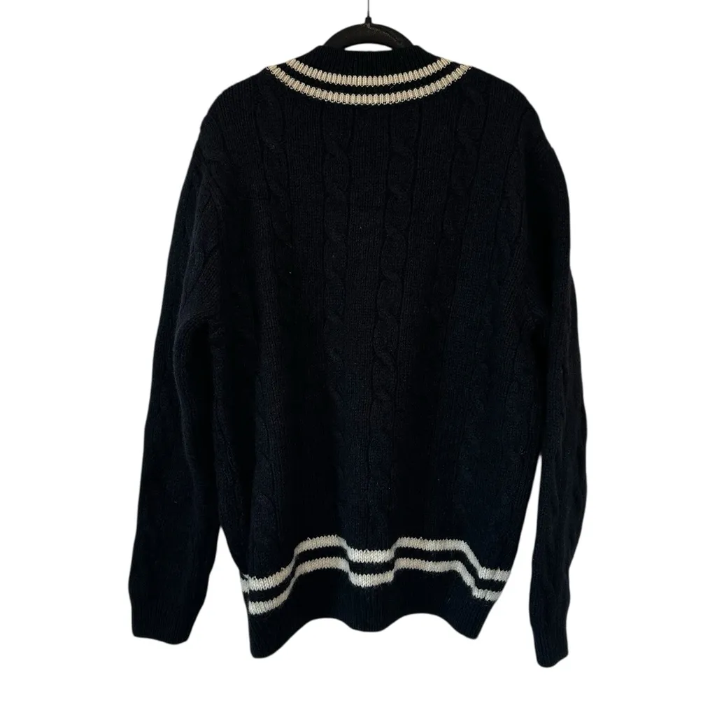 BRANDY MELVILLE Cable Knit V-Neck Sweater Navy Striped One Size - Image 6