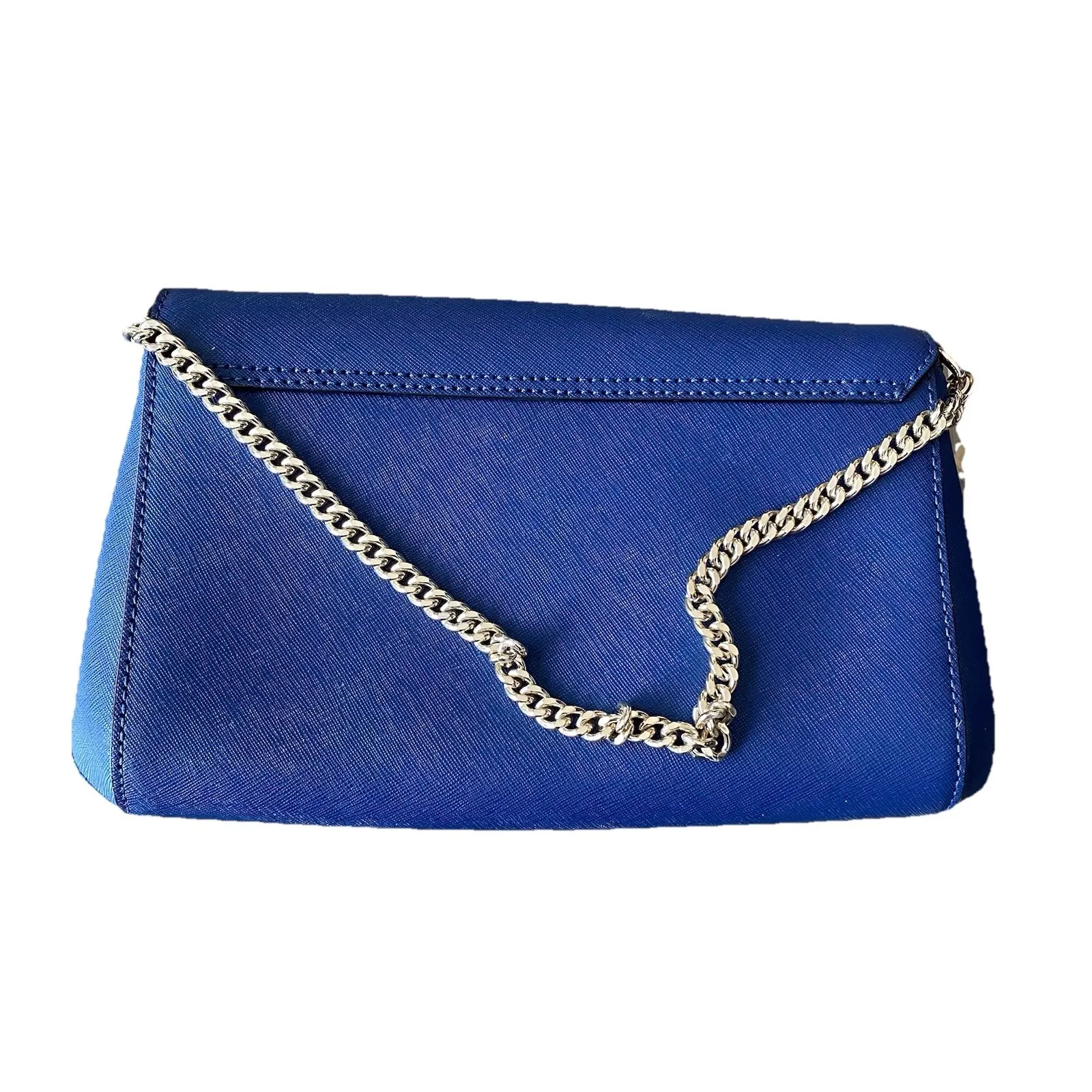 Kate Spade Laurel Way Greer Saffiano Leather Purse Clutch‎ Navy Blue Gold Chain - Image 5