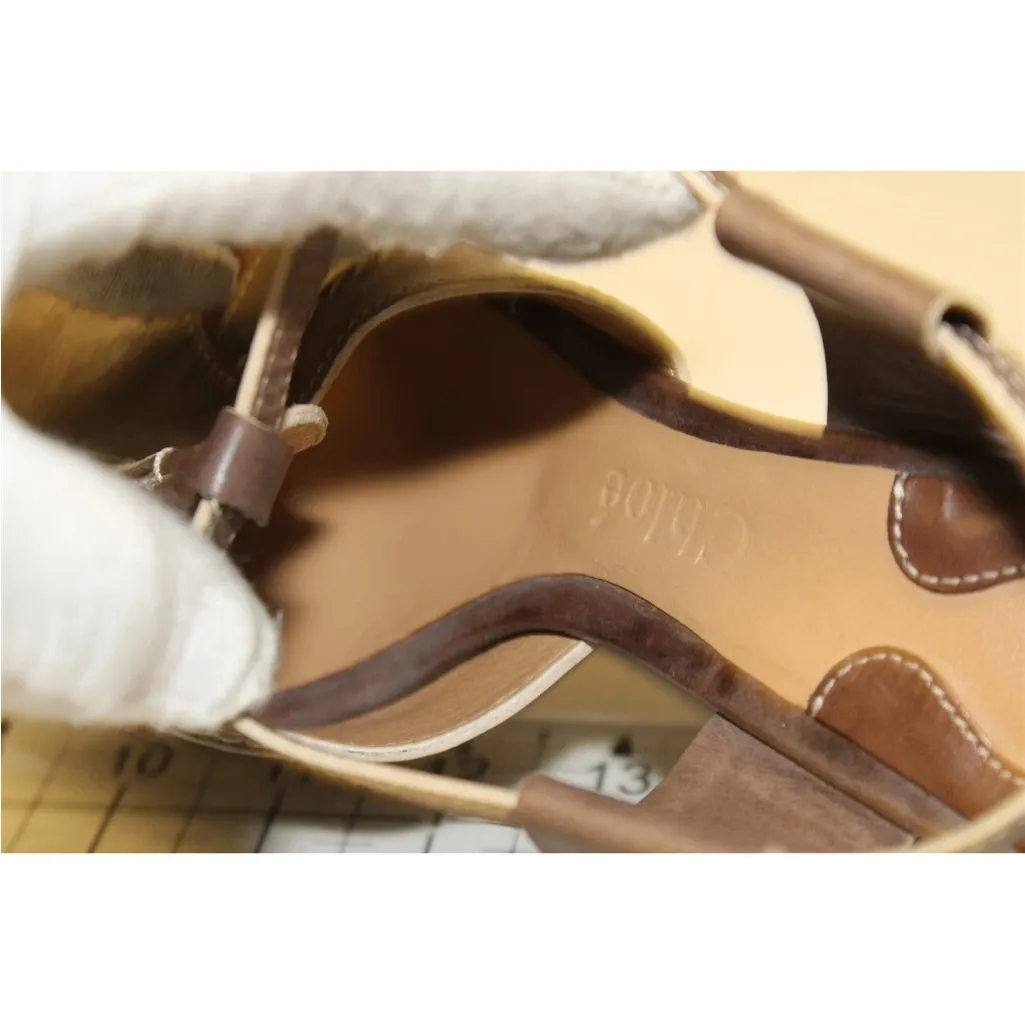 Chloé Italy Made Leather Slingback Wedge Sandals – Size 37 (US 7) - Image 9