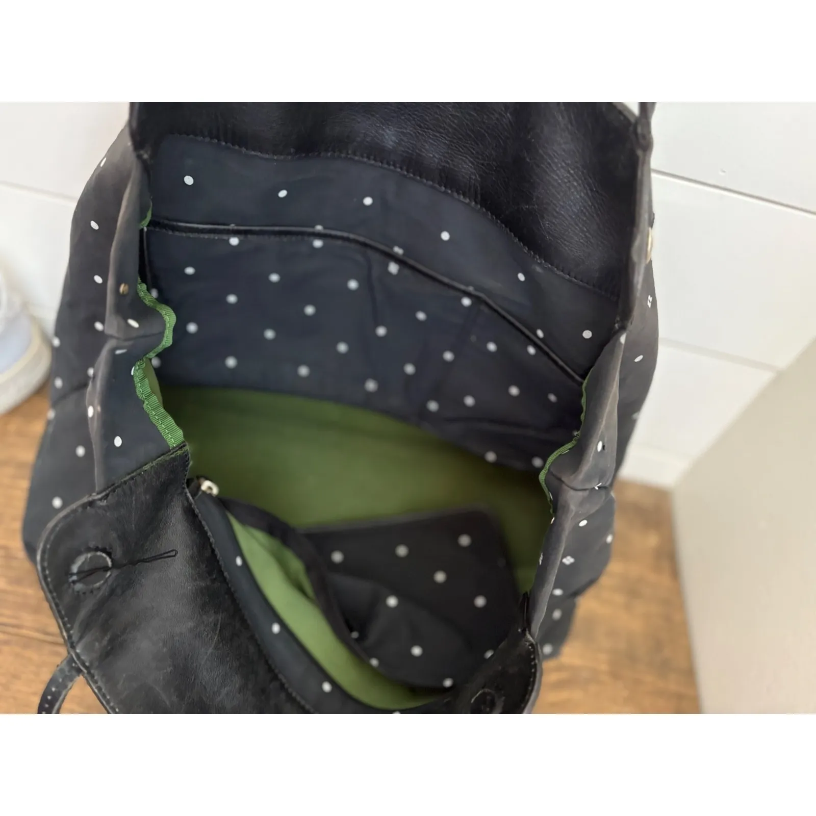 Kate Spade Black Polka Dot Nylon Tote Bag Shoulder Bag Zip‎ Pocket - Image 6