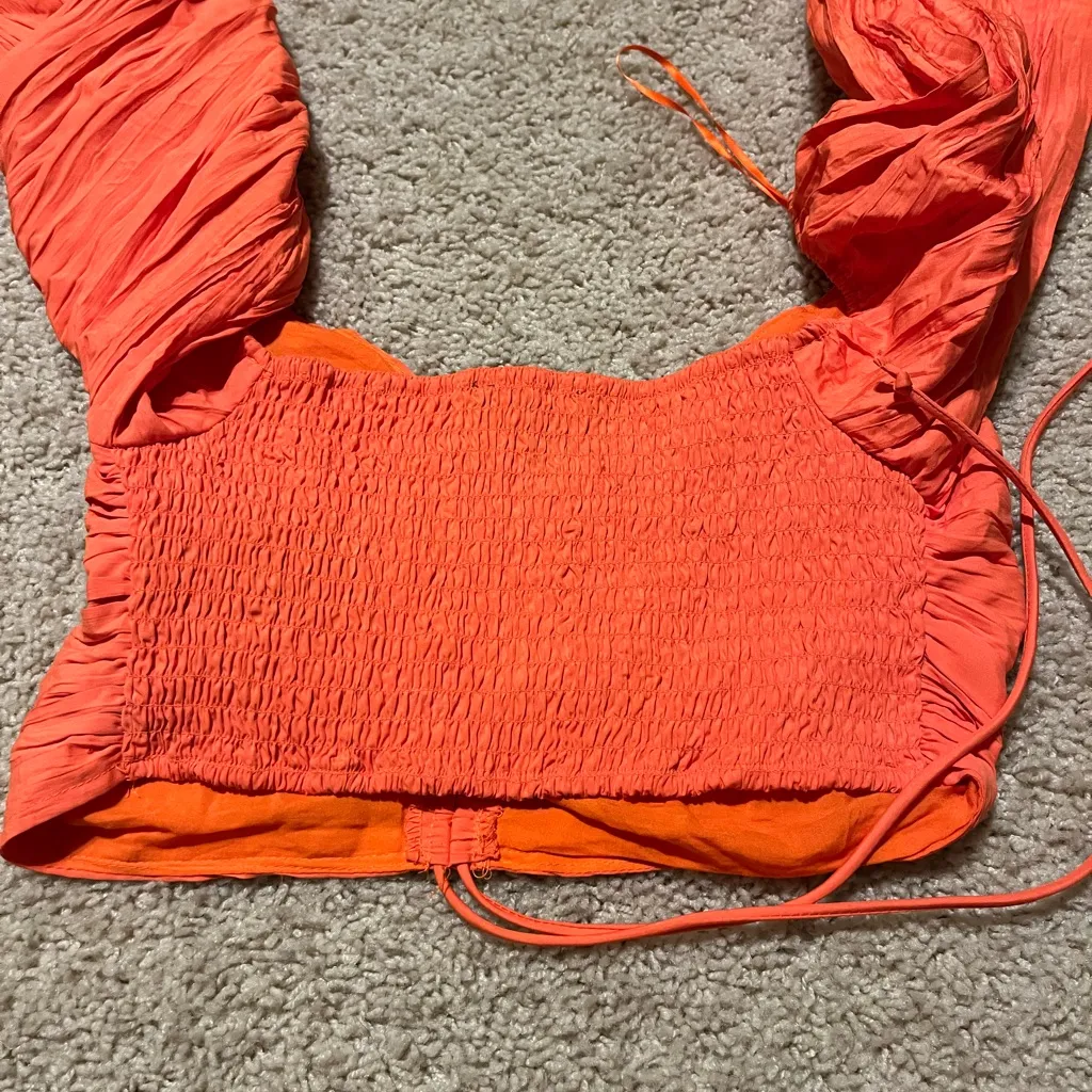 Orange Jessina Off-The-Shoulder Blouse cinched crop top - Image 4