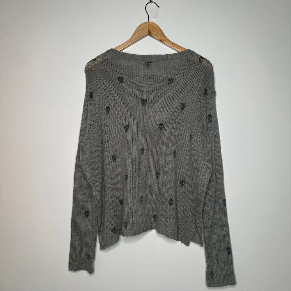 Wooden Ships Paola Buendia Grey Mini Skull Print Sweater Size S/M - Image 9