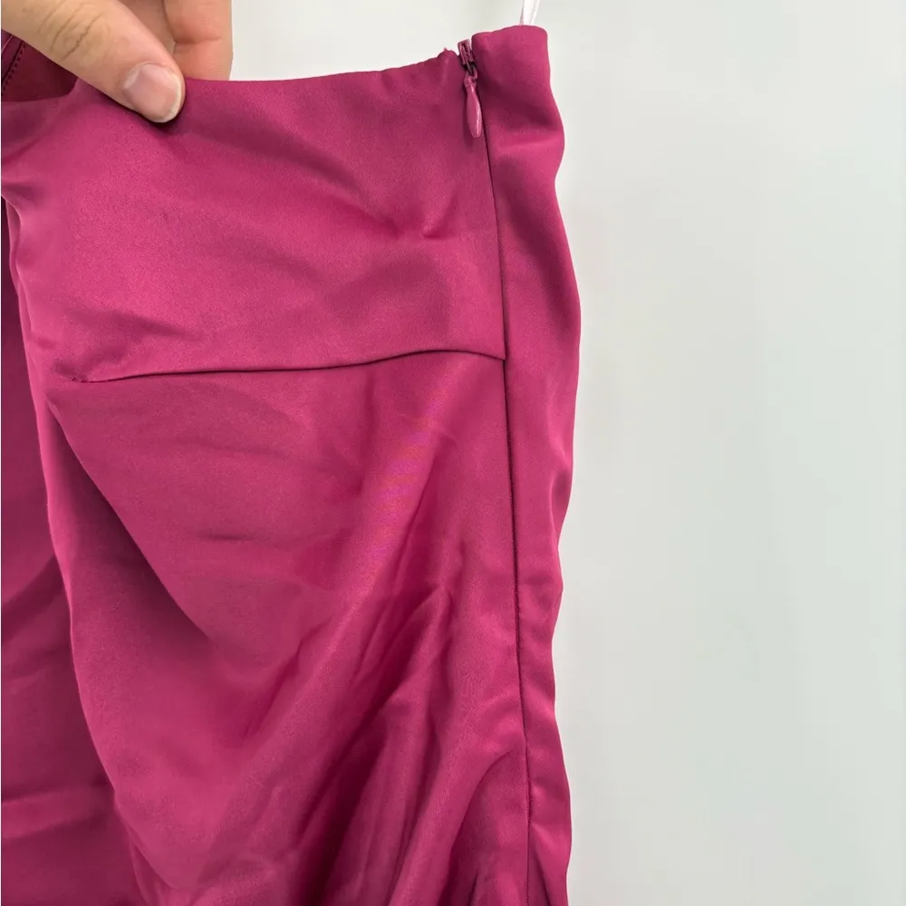 Lulus Happy Hour Chic Magenta Satin Ruched One-Shoulder Mini Dress size small - Image 8
