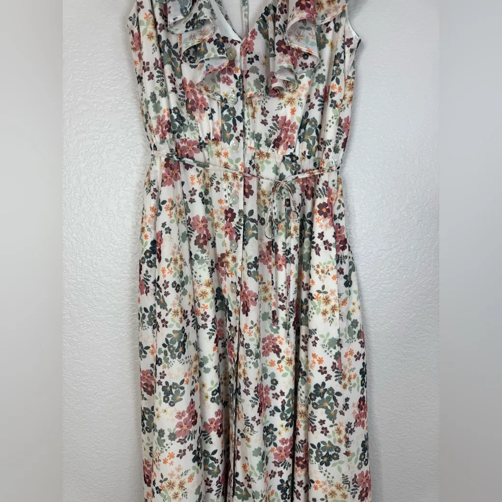 Revolve Tularosa Naya Ruffle Midi Dress in Ivory Floral size Small - Image 6