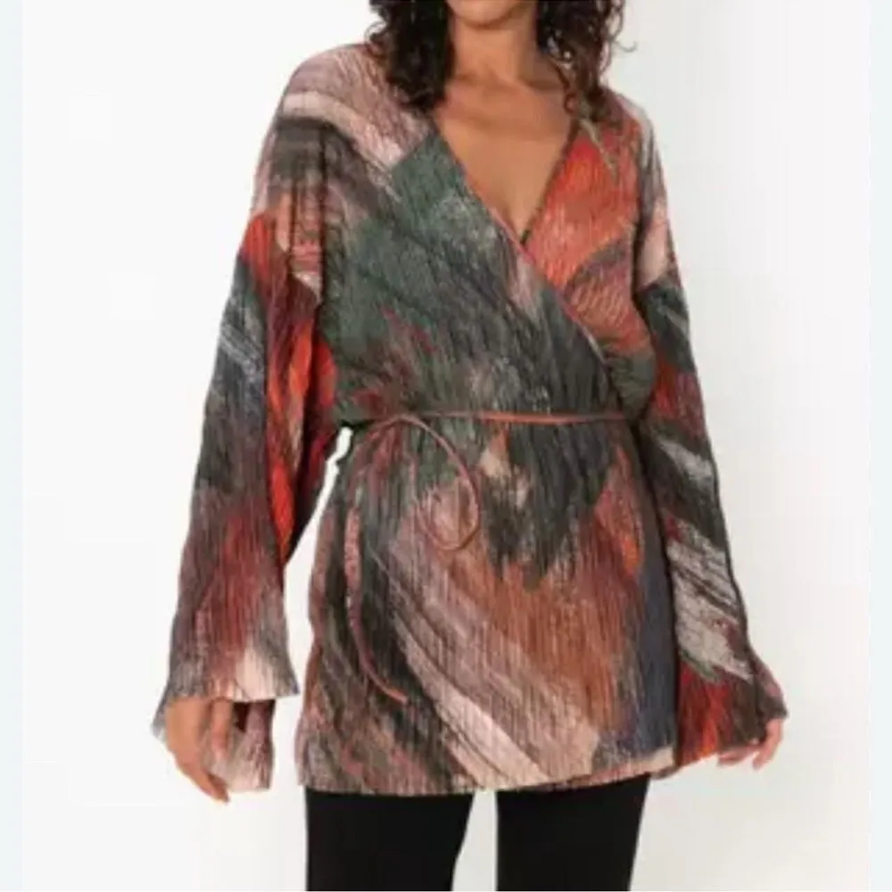 Zara Pleated Orange Kimono Top(Size Medium) - Image 2