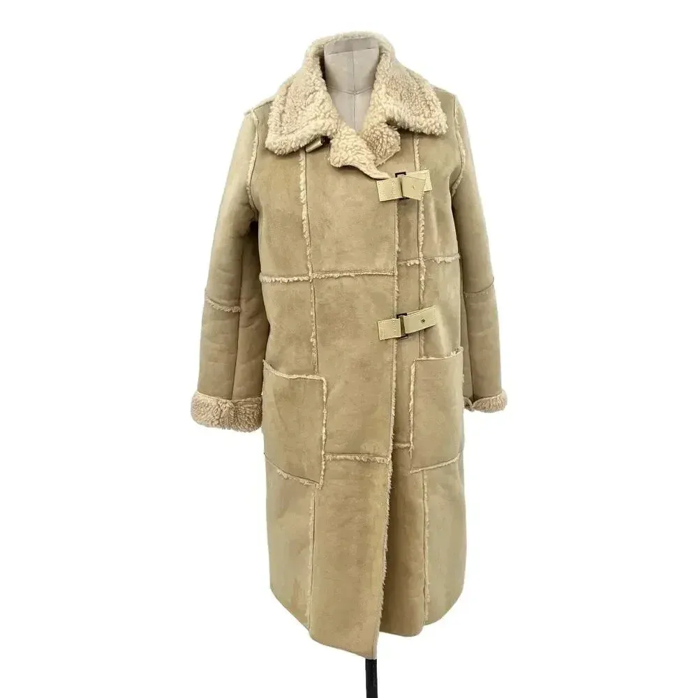 Moon River Borg Lined Duffle‎ Coat Faux Suede Sherpa Penny Lane Size Medium - Image 3