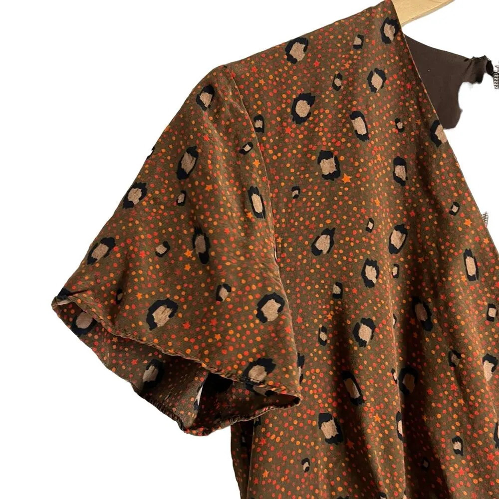 Slate + Willow Rust Brown Leopard Animal Print Silk Faux Wrap Mini Dress Size 6 - Image 9