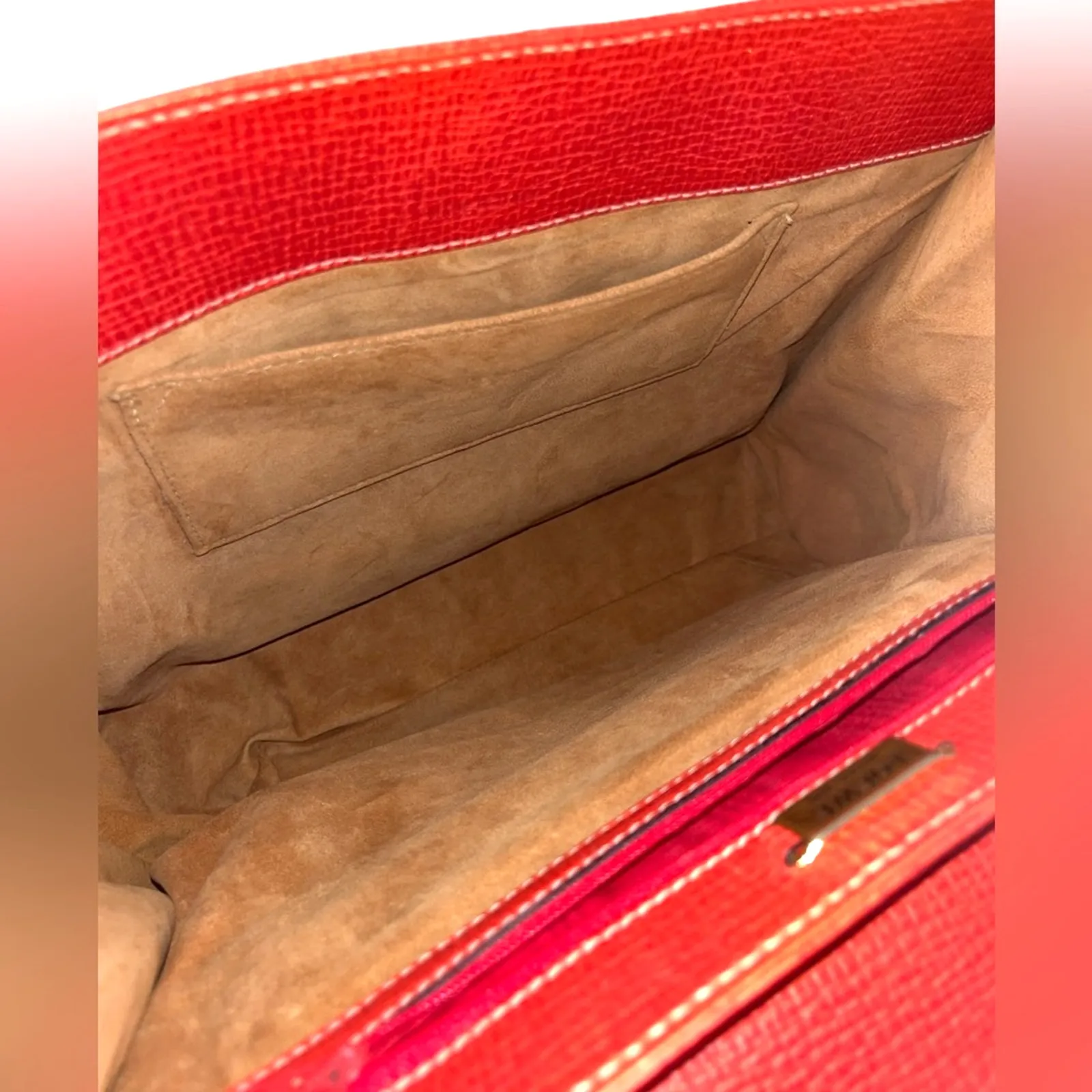 Loewe Red Textured Leather Shoulder Tote Bag Vintage Spain Authentic Luxury - Image 10