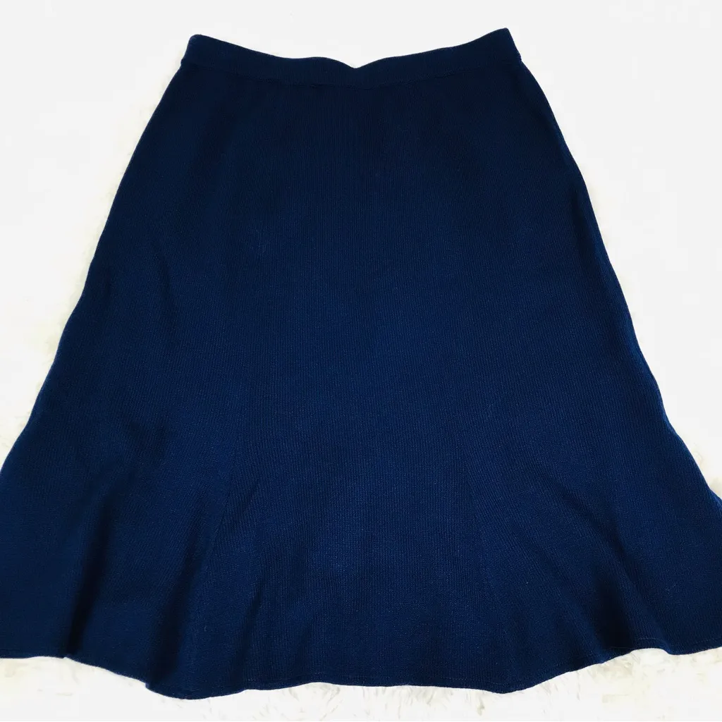 ST JOHN Collection Knit‎ Navy Blue Trumpet Flare Hem Skirt Knee Length Size 8 - Image 3