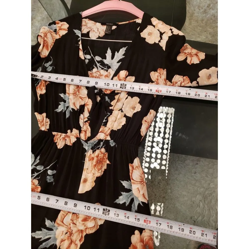 Forever 21 Women's Black Floral 100% Rayon V-Neck 3/4 Sleeve Jumpsuit Size Small - Image 12