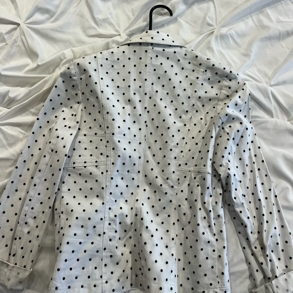 White Polka Dot Blazer with Brown Buttons Size M - Image 4