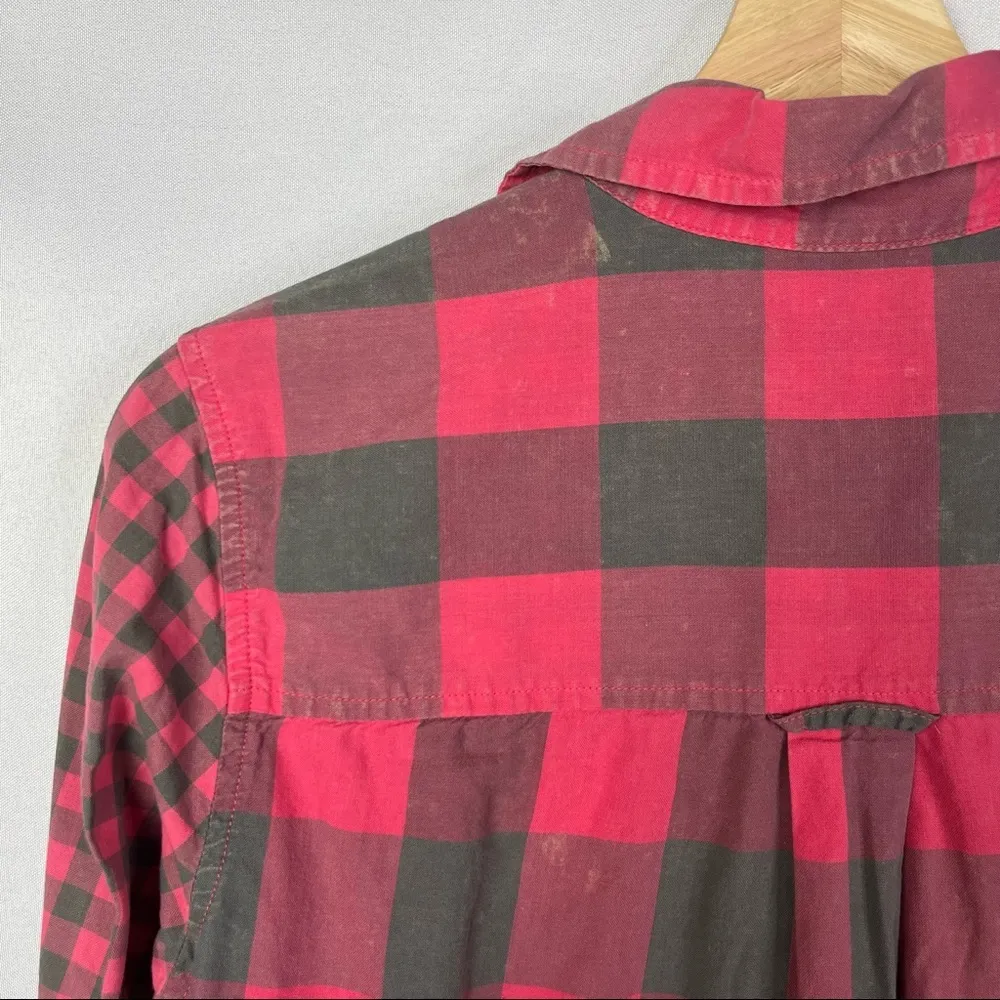 American Eagle Red & Gray Jegging Plaid Long Sleeve Button Down XS - Image 4