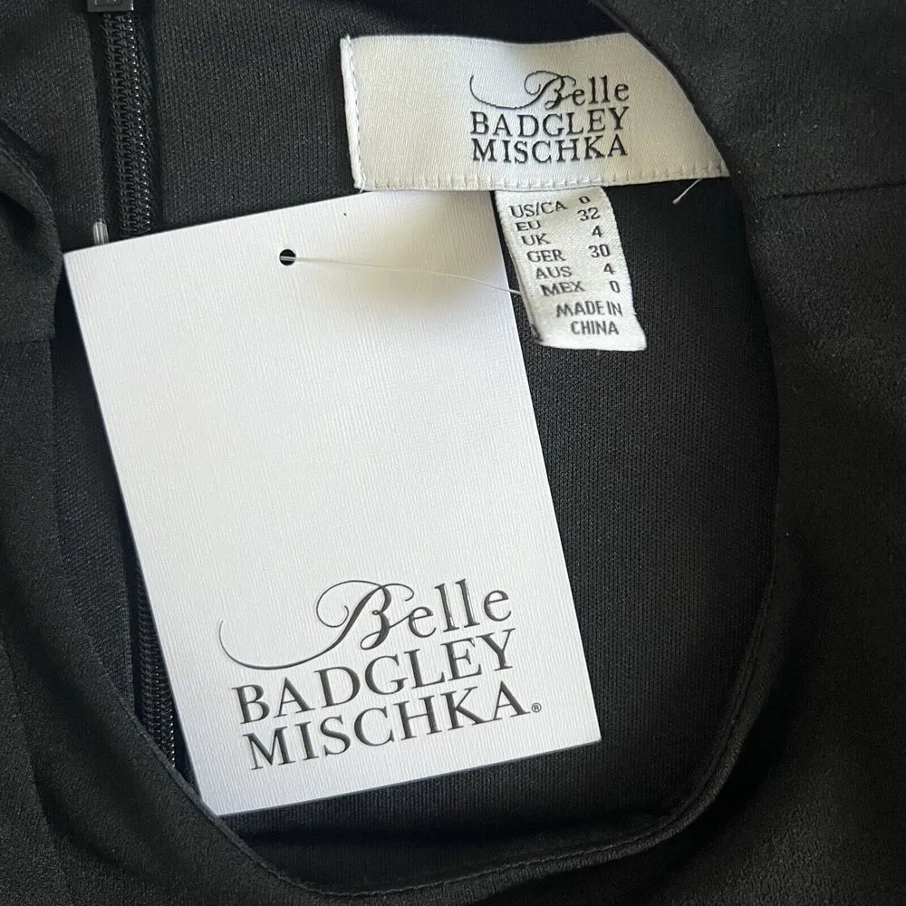 NWT Belle Badgley Mischka Harley Black Crepe Crew Neck Long Sleeve Fringe Dress - Image 6