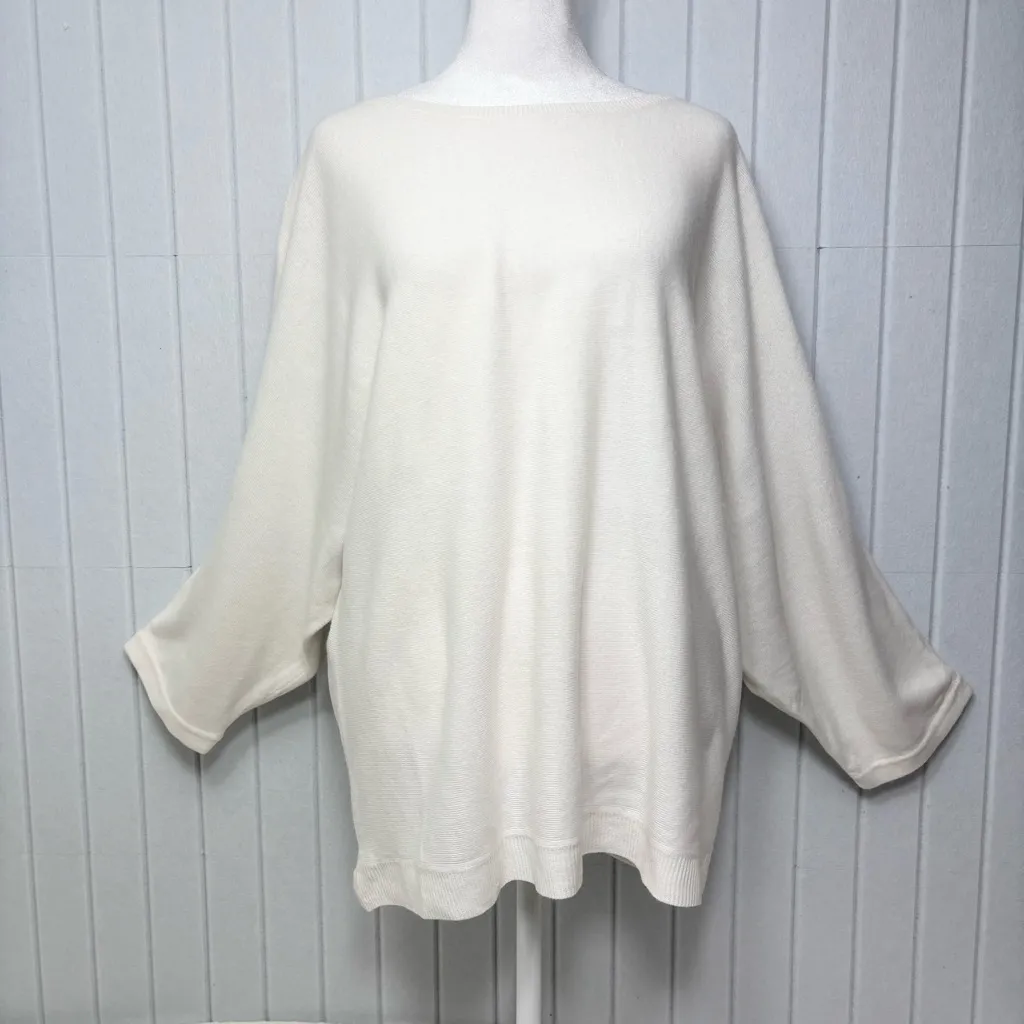 Soho white textured knit loose boxy sweater ,boat neck and 3/4 sleeves XXL - Image 4